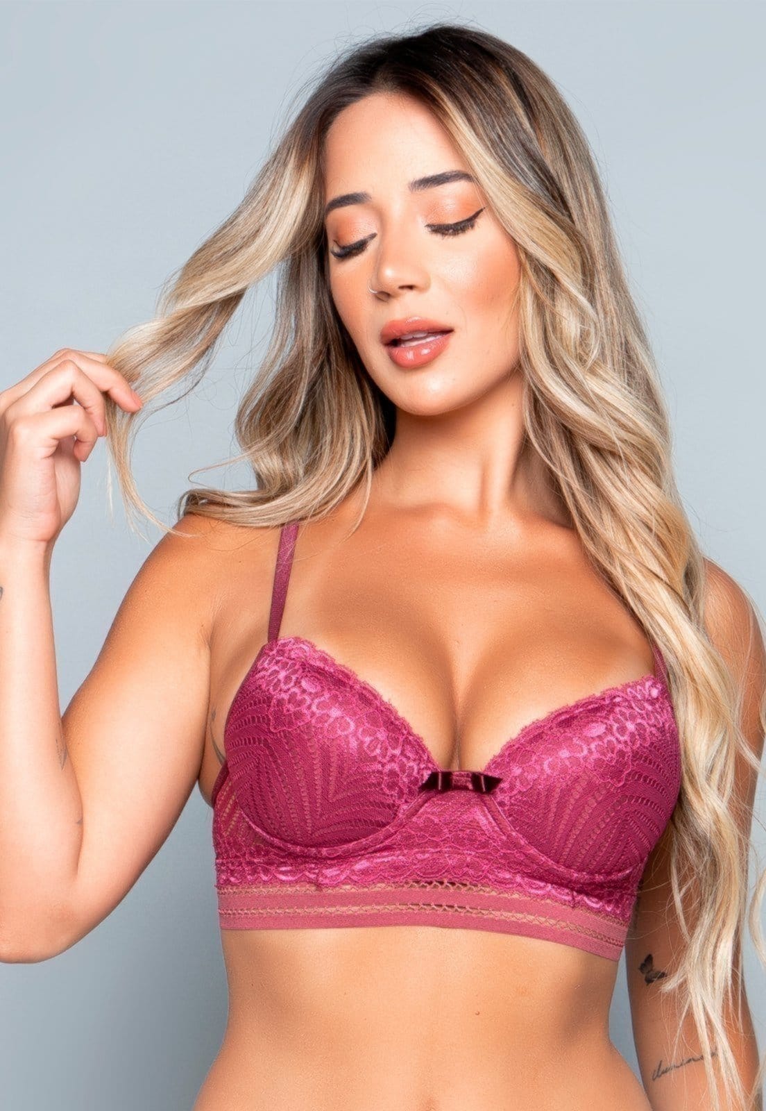 Vista 2 Sutiã Vekyo Lingerie Com Bojo Renda E Elástico VEKYO vinho