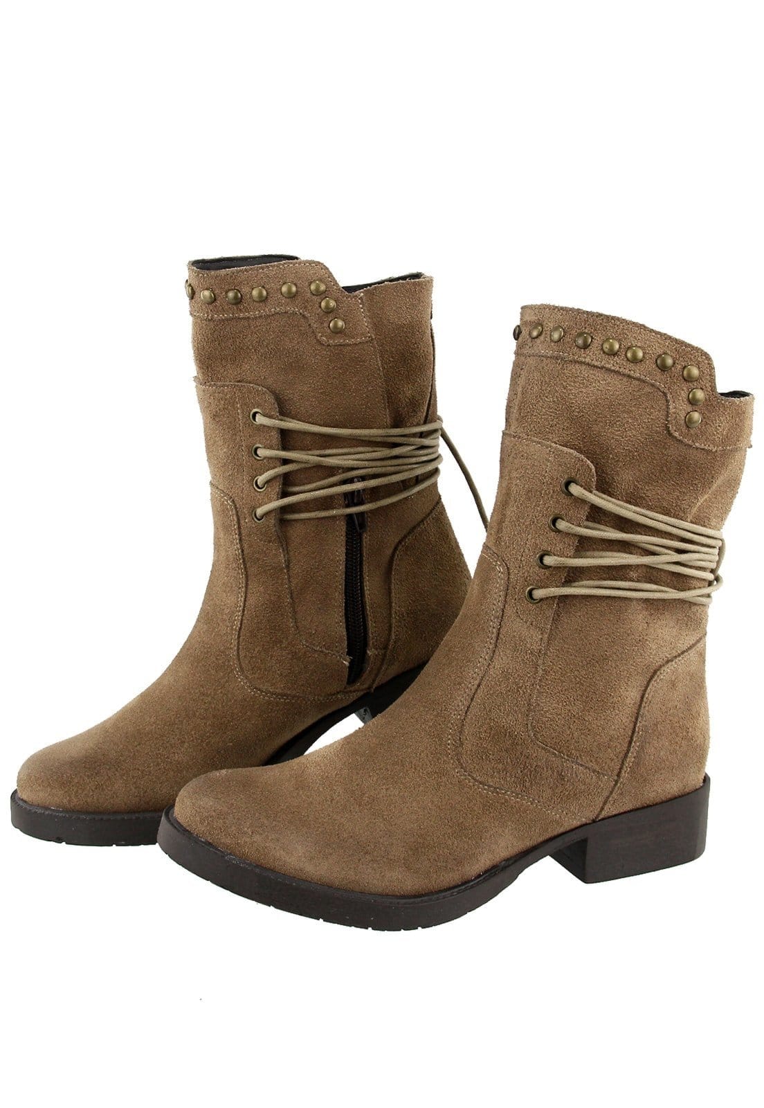 Vista principal Bota Cano Médio em Couro Legitimo Maria Paula Areia MARIA PAULA bege