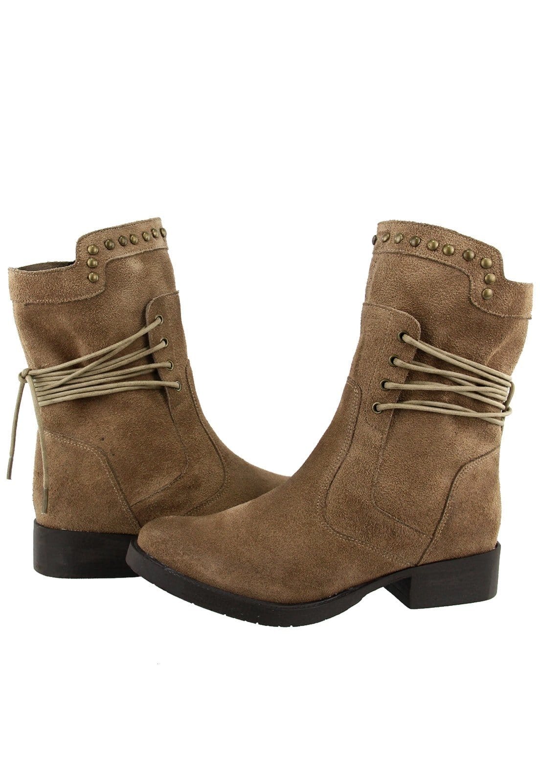 Vista 2 Bota Cano Médio em Couro Legitimo Maria Paula Areia MARIA PAULA bege