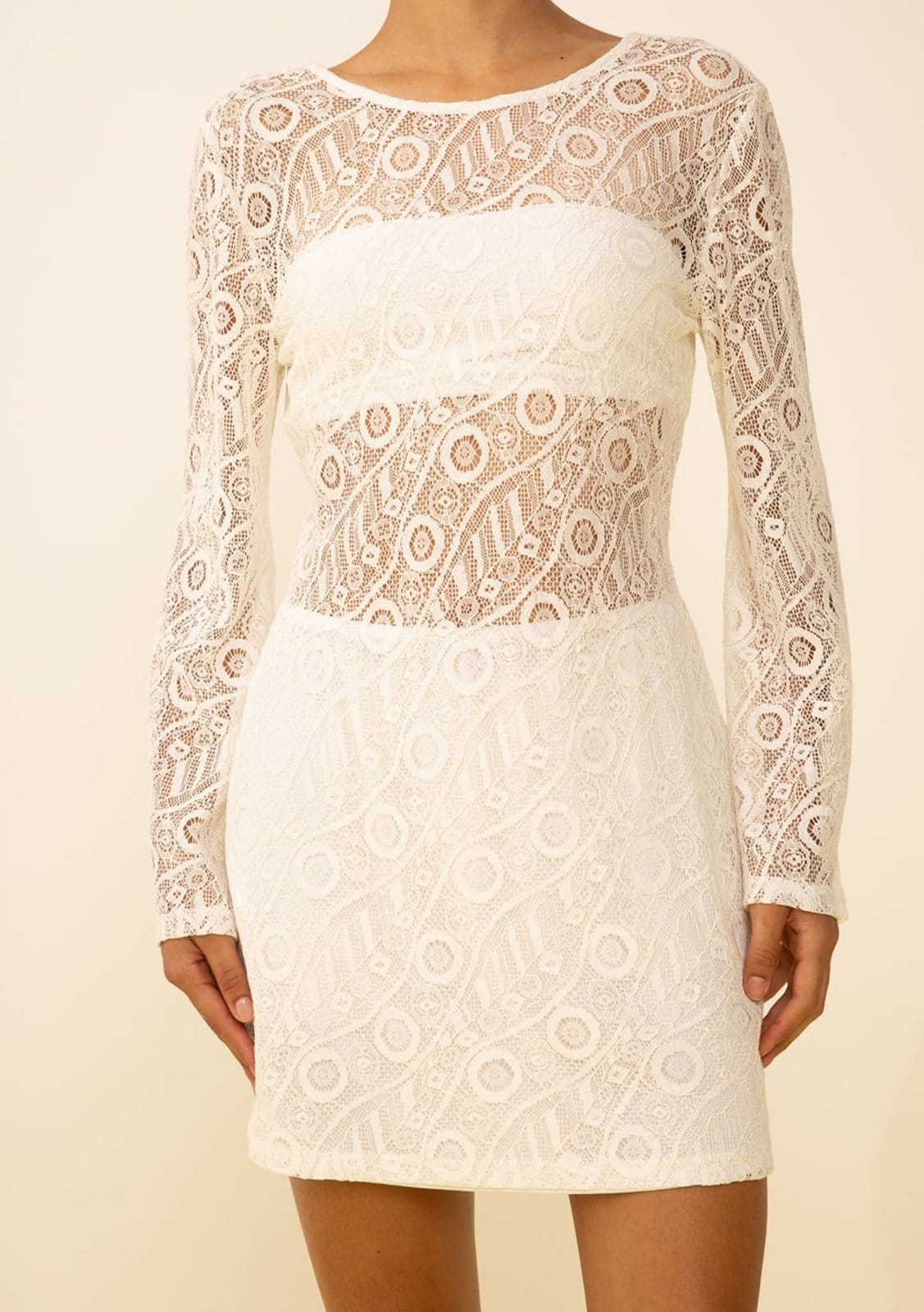 Vista 2 Vestido Zinco Solto Decote Canoa Manga Longa Curto Off-white Zinco off-white white