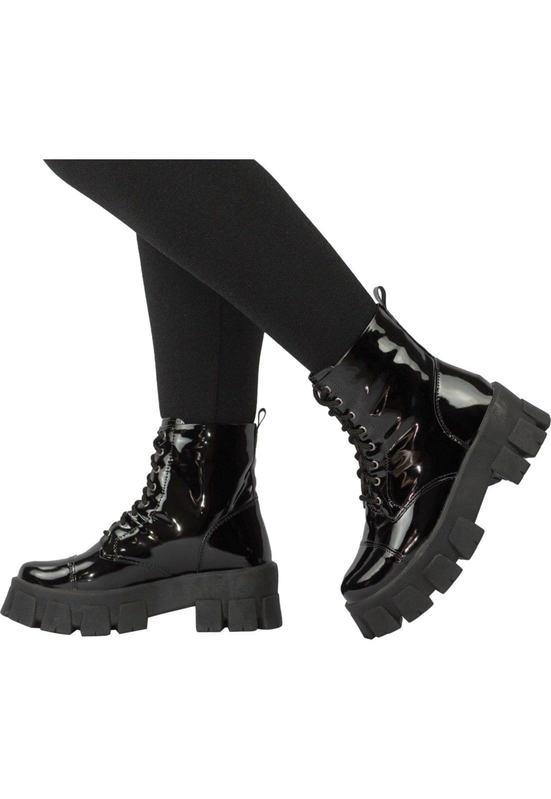 Vista 2 Bota Coturno Tratorado Feminino Amorelle Plataforma Blogueira Cano Curto Verniz Amorelle preto