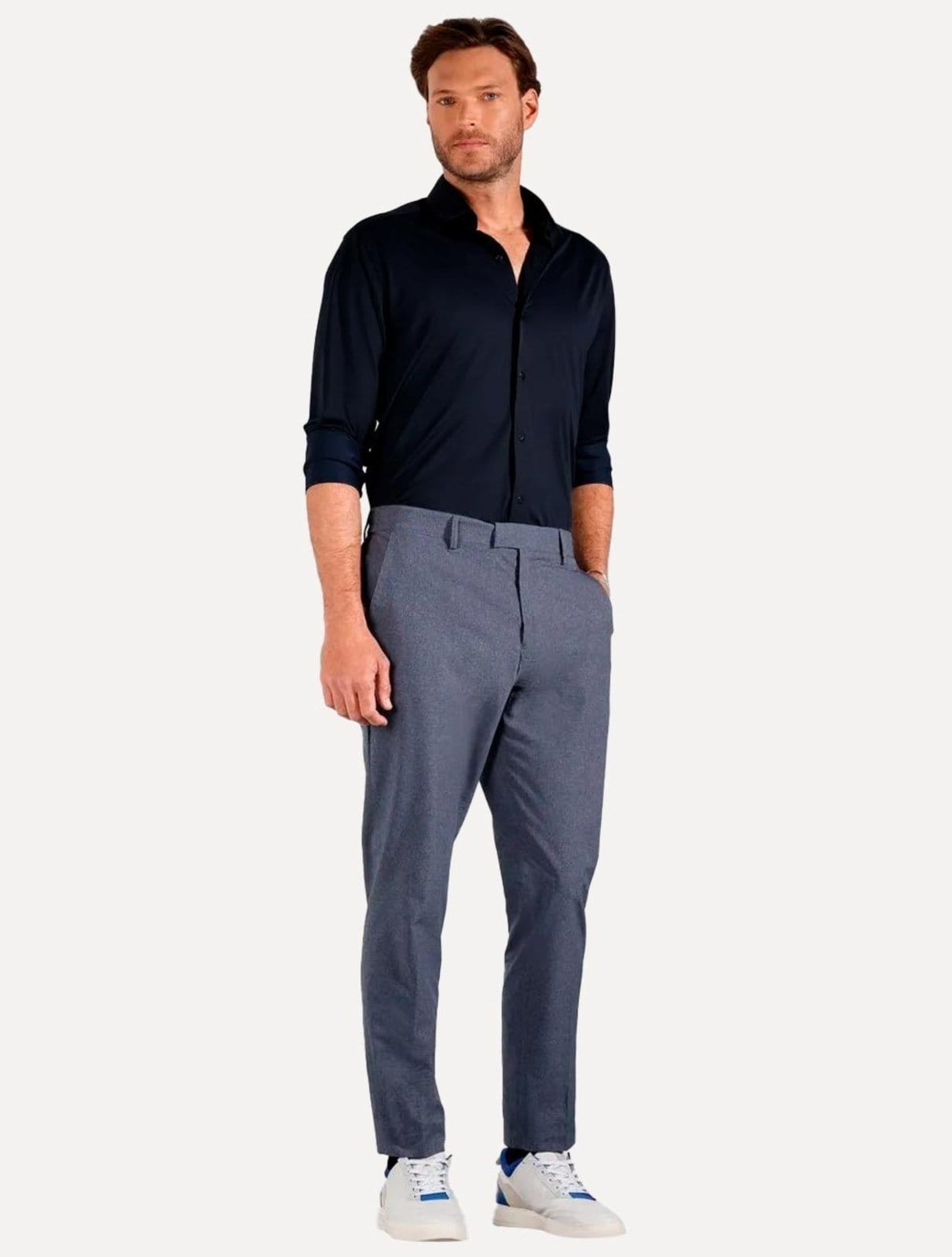 Vista 2 Camisa Aramis Masculina Slim Tricoline Liso Stretch Aramis azul marinho