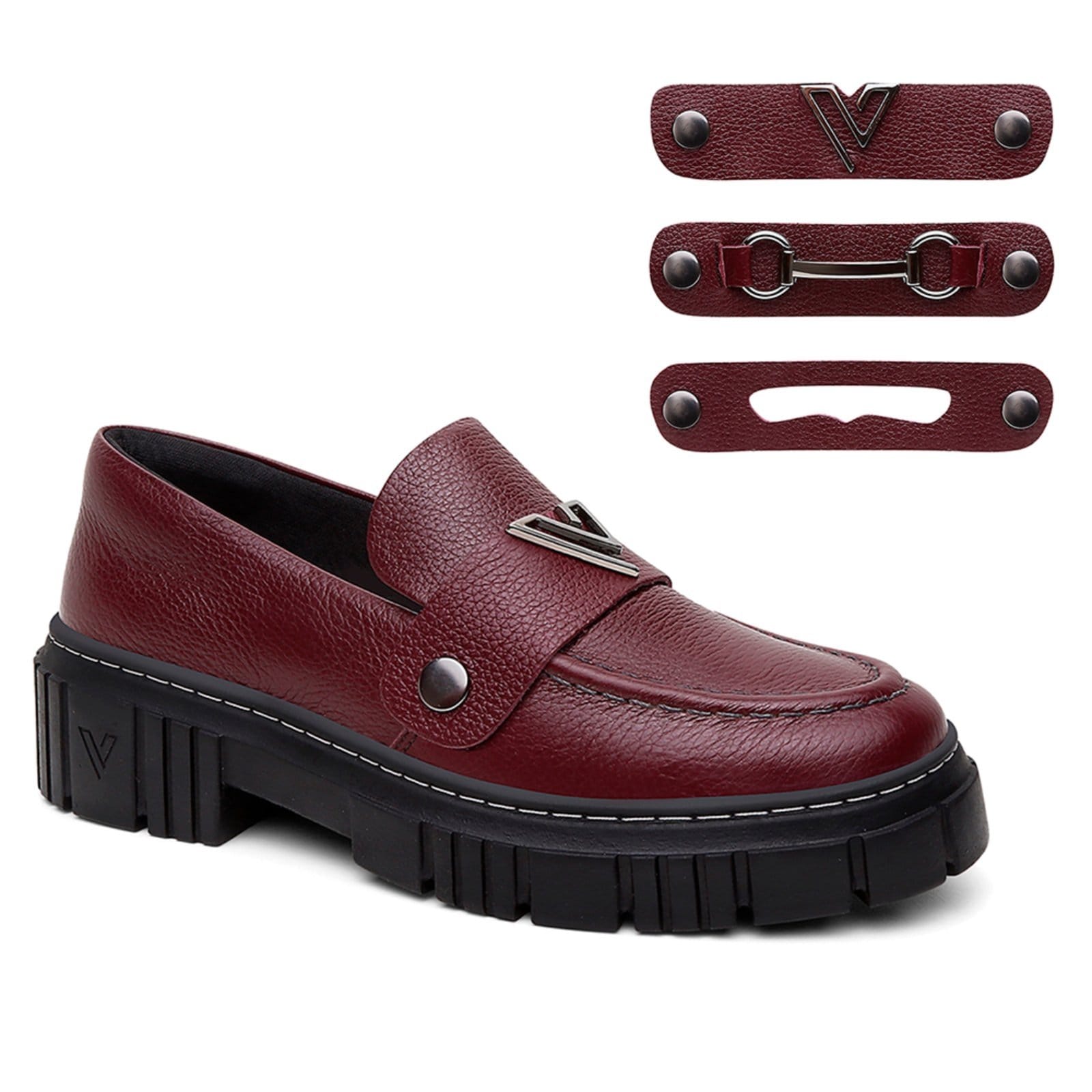 Mocassim Feminino em Couro Vittal com Kit 3 Fivelas Removíveis