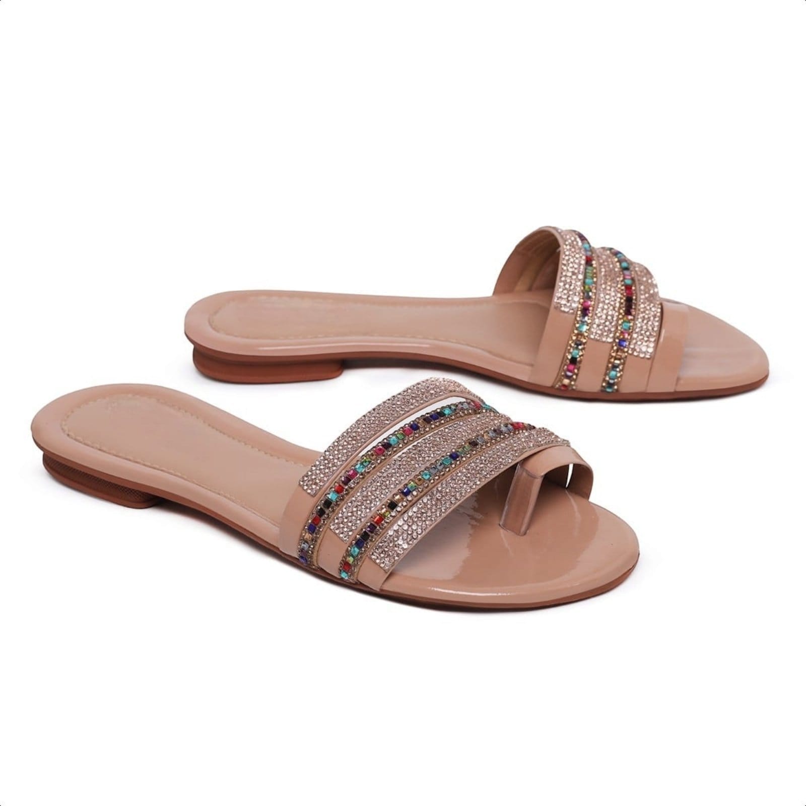 Vista 2 Chinelo Rasteirinha Feminina Com Strass Brilho Papete Carmelo Shoes Casual Festa CARMELO SHOES bege