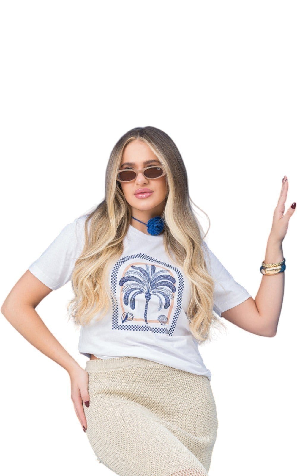 Camiseta Feminina Cianitas Branca Estampa Coqueiro