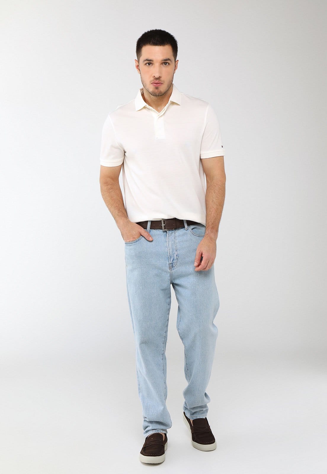 Vista 2 Camisa Polo Masculina Tommy Hilfiger Hidden Placket Off-White Tommy Hilfiger off-white white