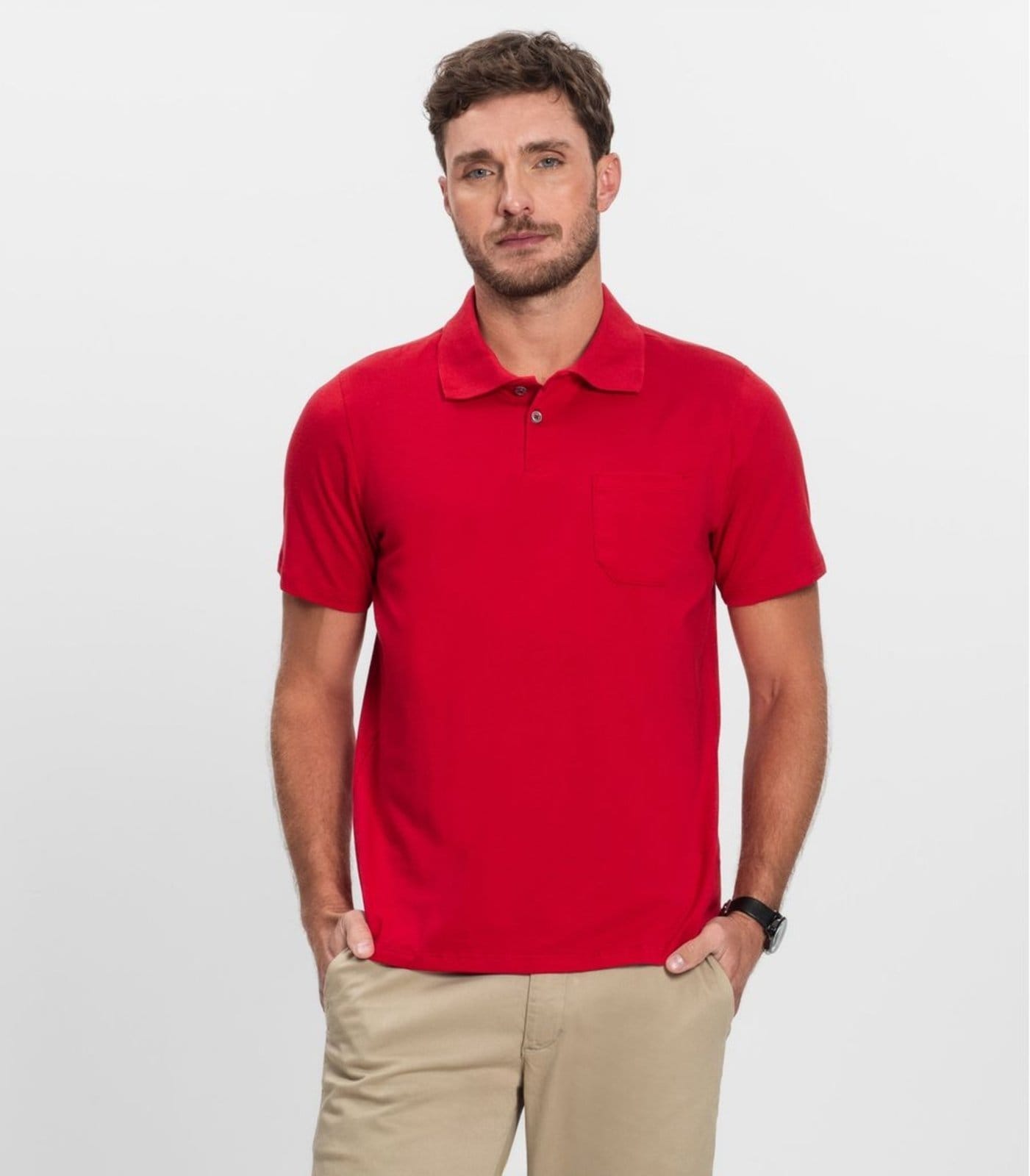 Vista 2 Polo Masculina Com Bolso Cotton Leve Diametro Diametro basicos vermelho
