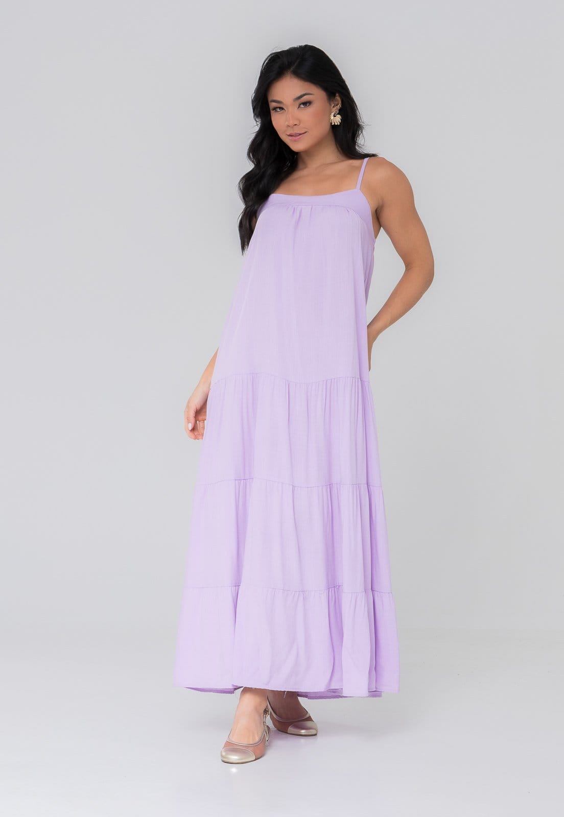 Vista principal Vestido Aura Samanta Alças Liso Aura lilás
