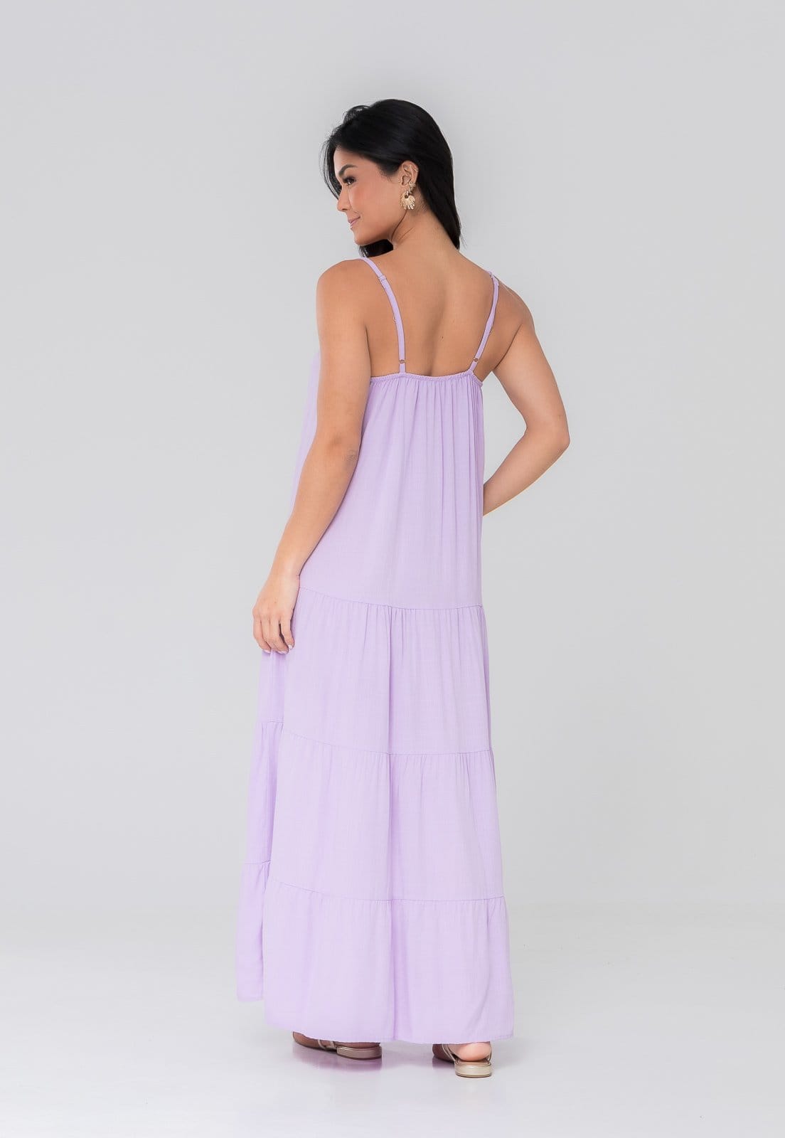Vista 2 Vestido Aura Samanta Alças Liso Aura lilás