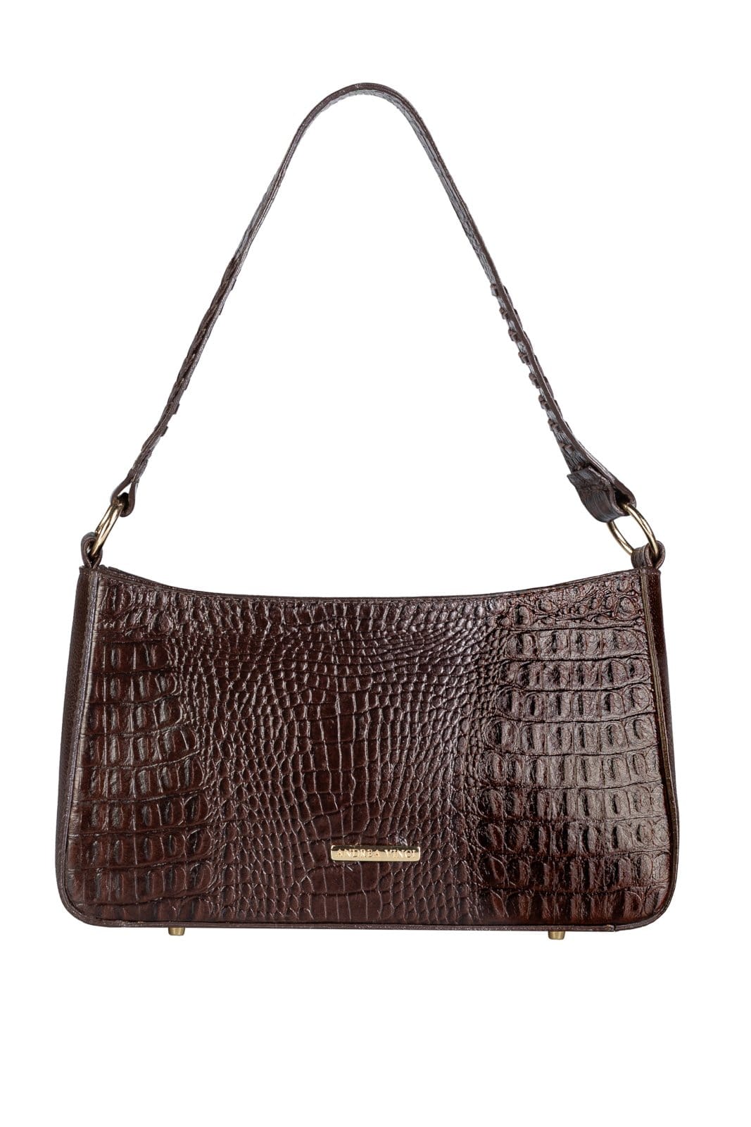 Vista principal Bolsa de ombro em couro croco baguete Liah - Café Andrea Vinci preto