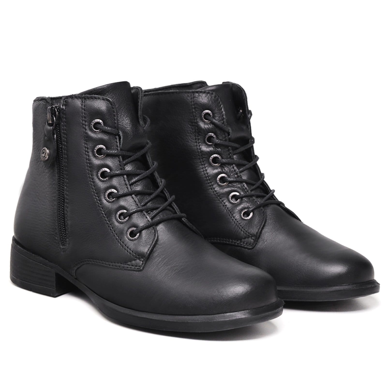 Vista 2 Bota Coturno Feminino de Couro Mod.0905 Laura Mister Couros preto