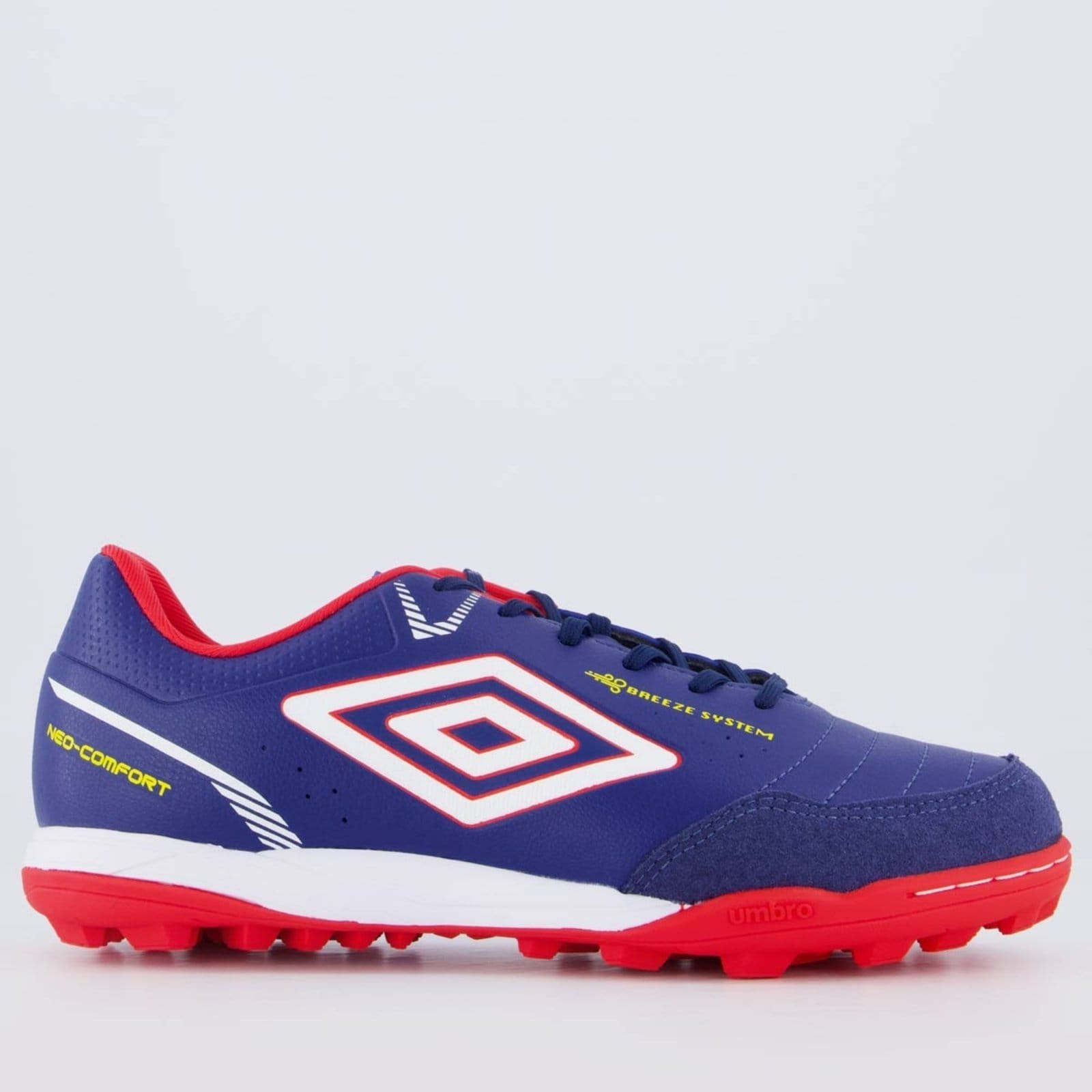 Vista principal Chuteira Umbro Neo-Confort Society Azul e Vermelho Umbro azul marinho