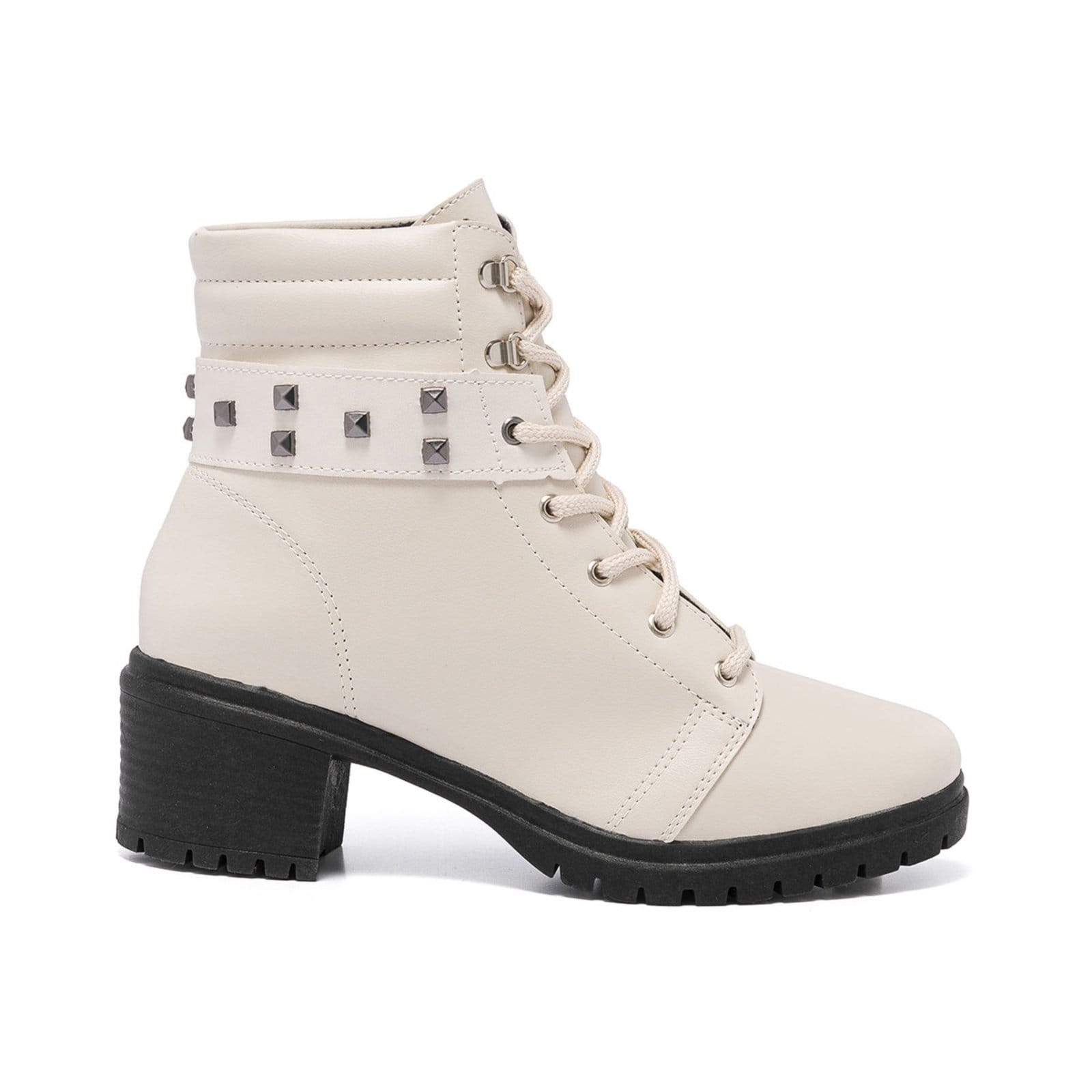 Bota Coturno Feminina Cano Baixo Tratorada Off White Confort Pirâmide