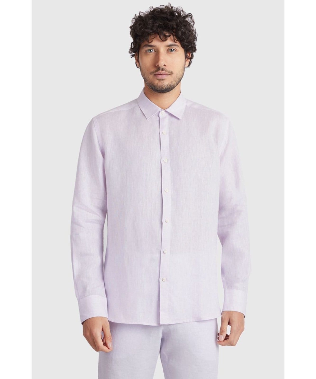 Camisa Aramis Manga Longa Slim Linho Irlandês Lilas Claro