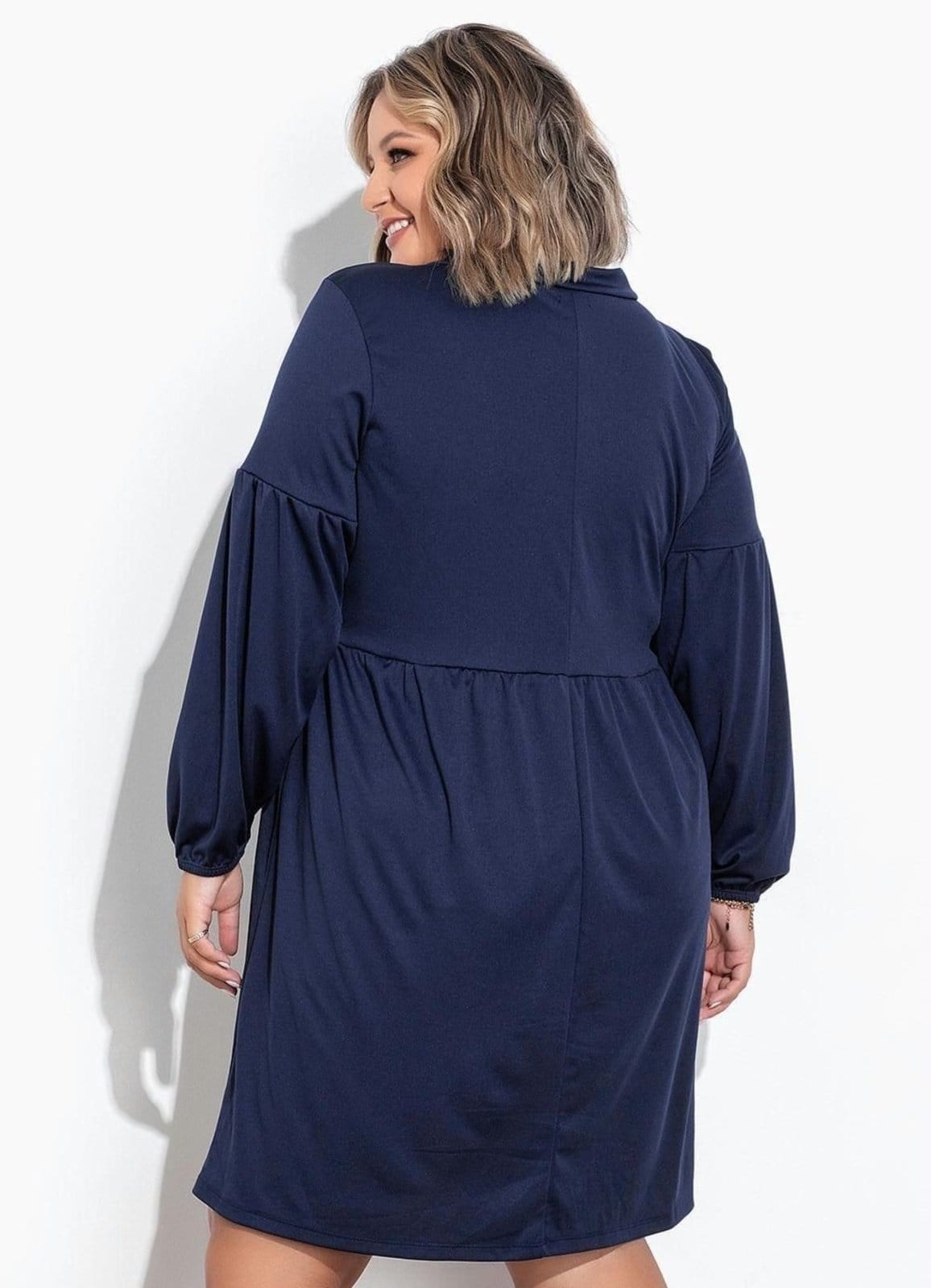 Vista 2 Vestido Mangas Bufantes Plus Size Marinho Marguerite azul