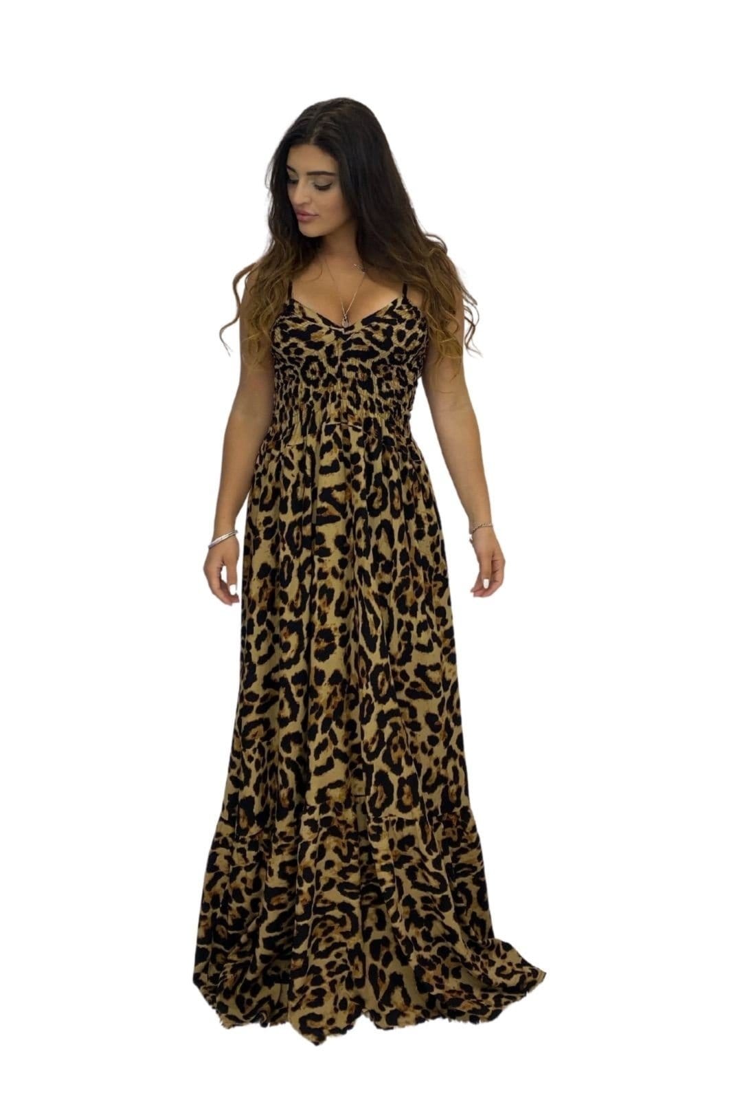 Vestido de Verão Longo Lastéx Animal Print