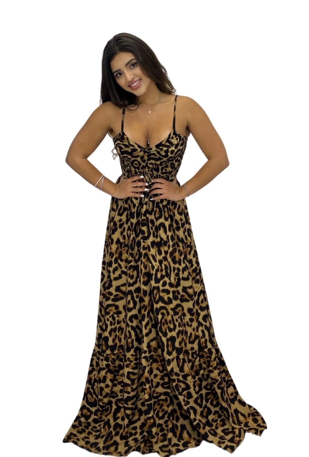 Vestido de Verão Longo Lastéx Animal Print - 2