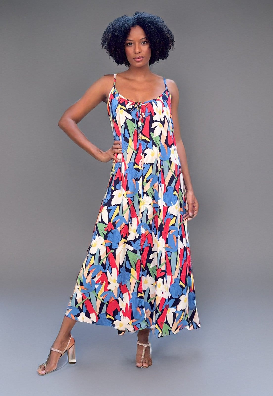 Vestido Longo Caçuá Viscose Alça Fina Estampa Floresce