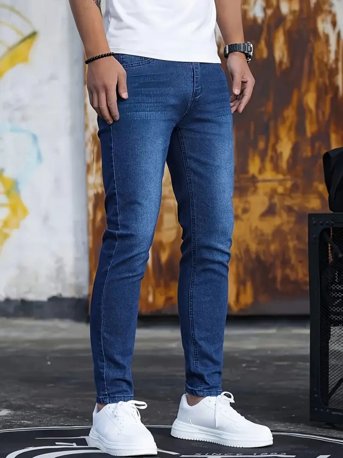 Calça Jeans Masculina Skinny Kovali Com Elastano Casual Premium Confortável Escura