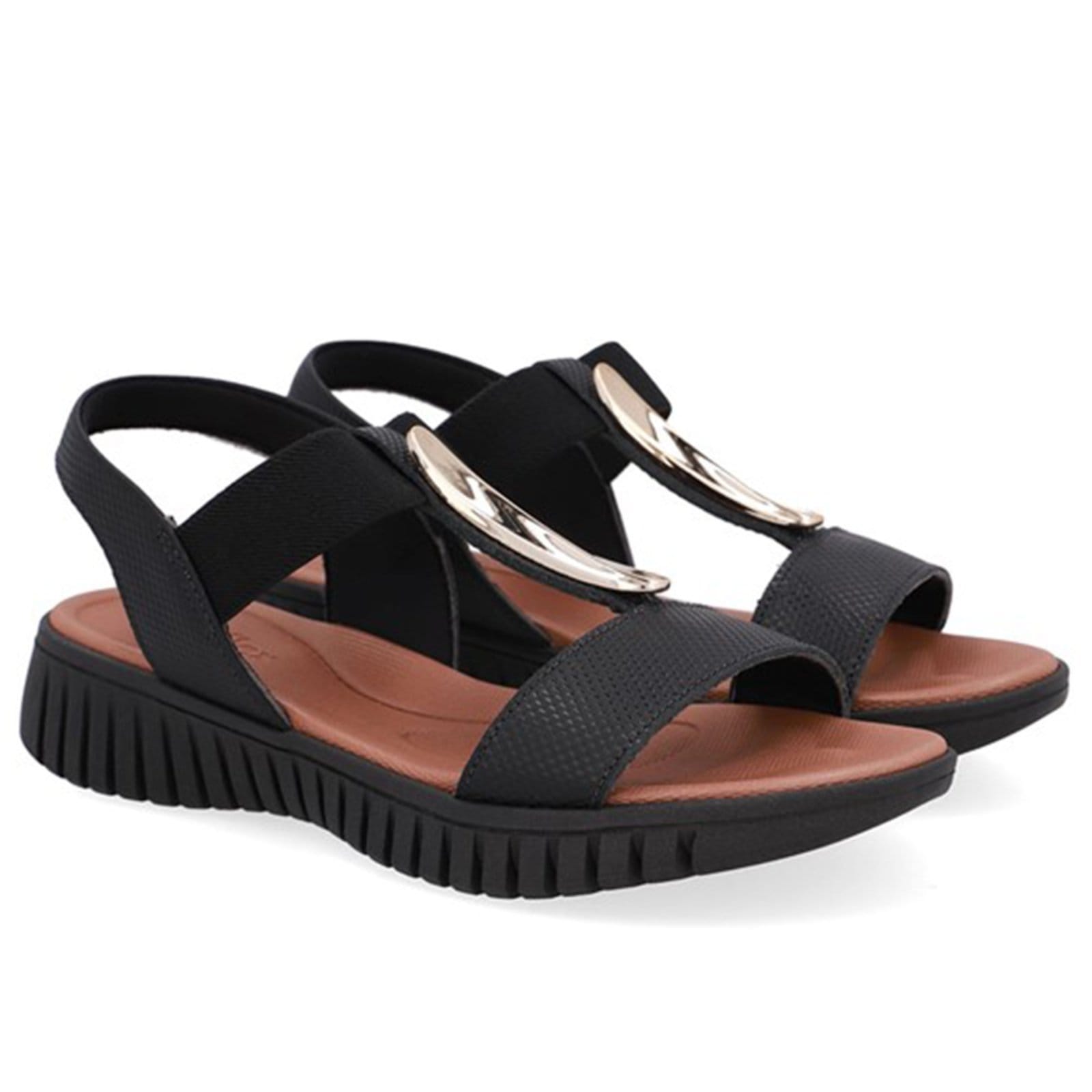 Vista 2 Sandália Enfeite Dourado Couro Usaflex 001 Usaflex preto