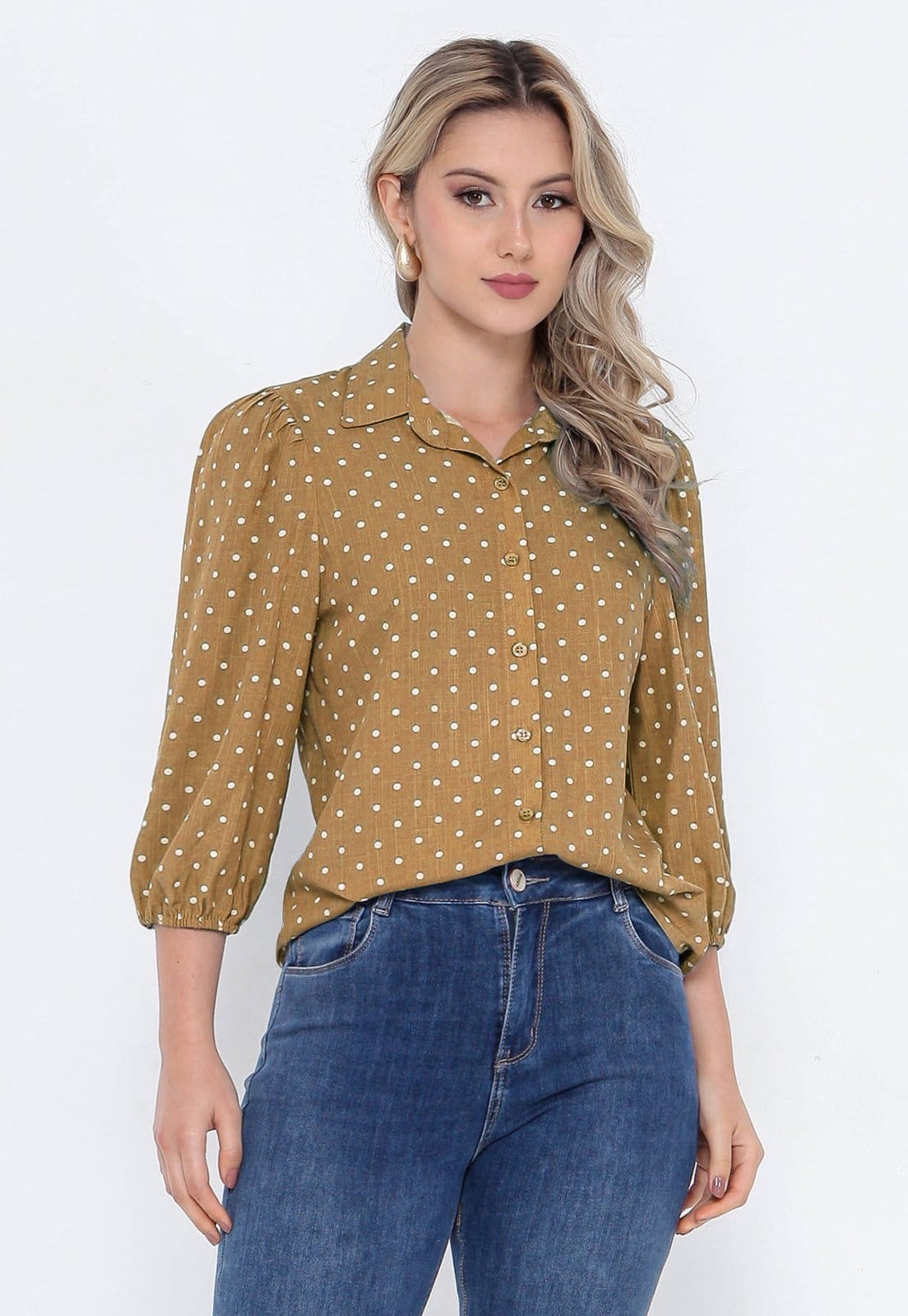 Vista principal Camisa Intens Manga 3/4 Viscolinho Curry Intens caramelo