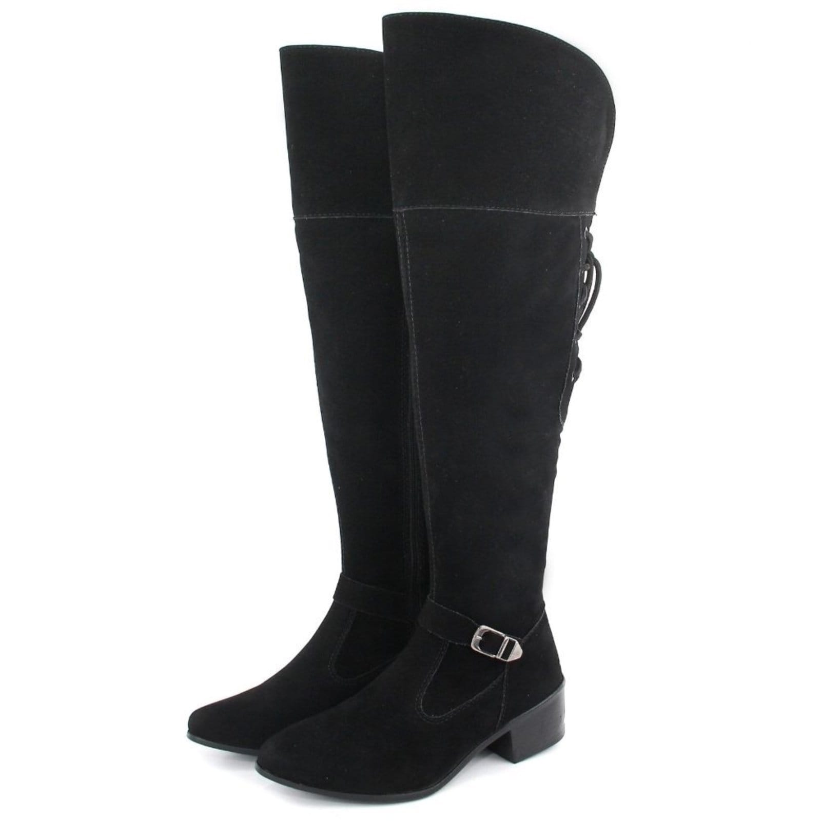 Vista 2 Bota Feminina Cano Alto Over Montaria Bico Fino Camurça Preta Bia Ramos preto