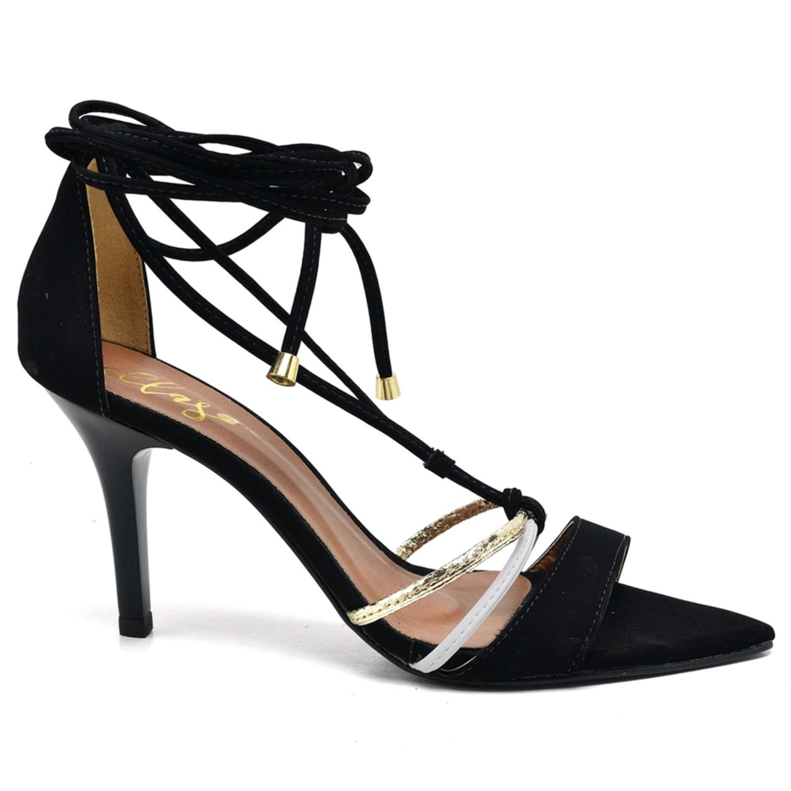 Vista 2 Sandália Salto Médio Bico Folha em Couro Ella's ZAFREM preto