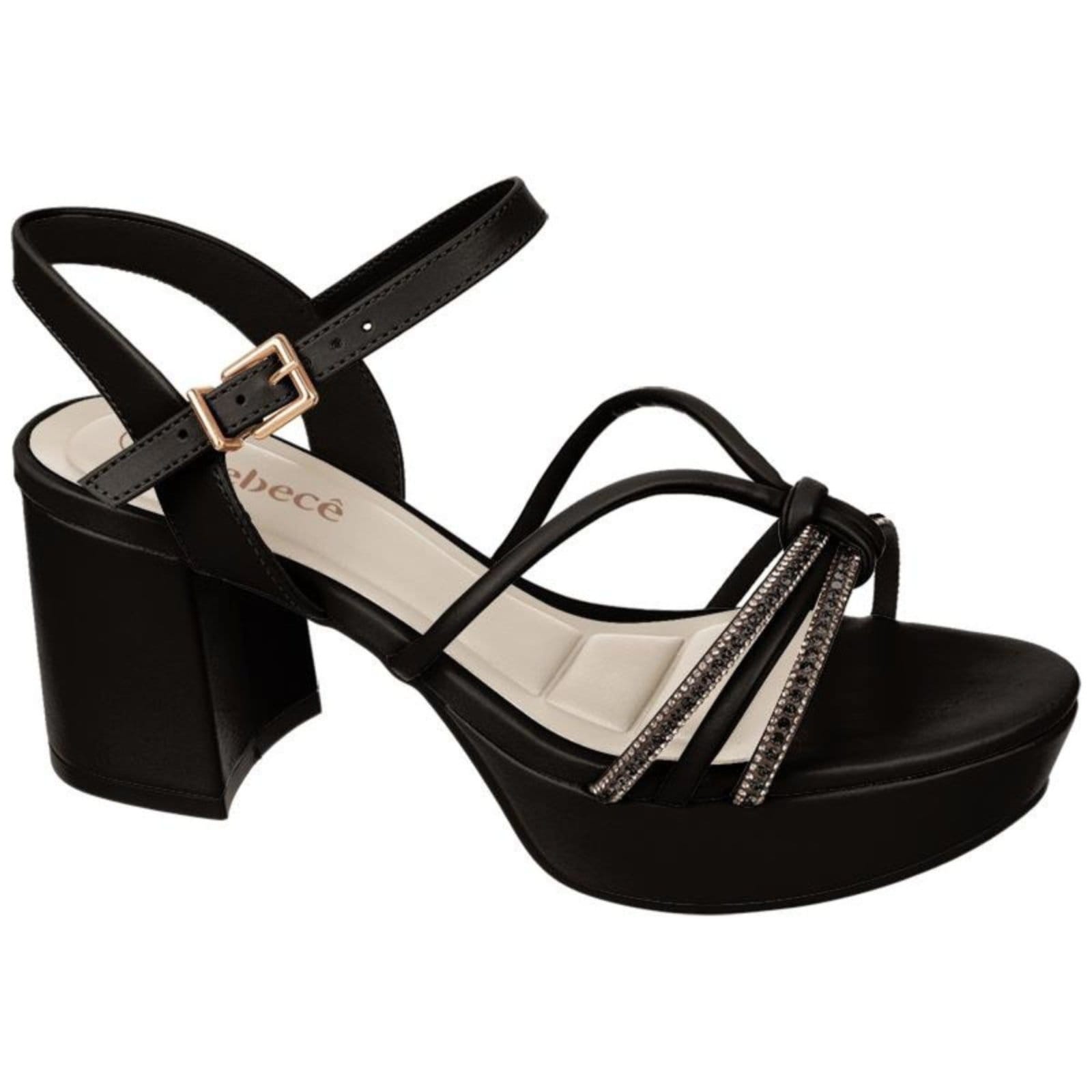 Sandália Feminina Plataforma Meia Pata Preta Brilho cê