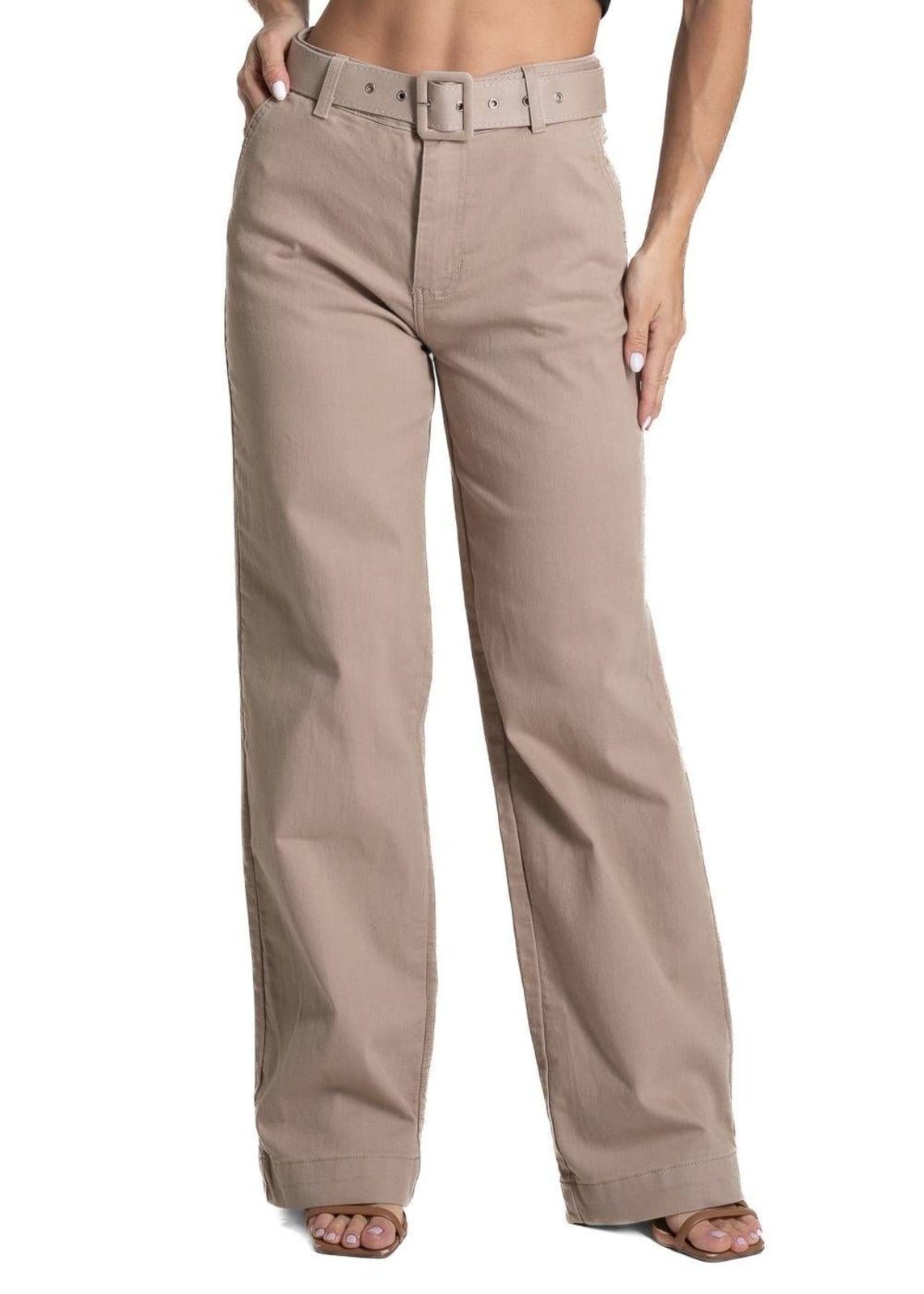 Vista principal Calça Sarja Sawary Wide Leg - 277998 Sawary bege