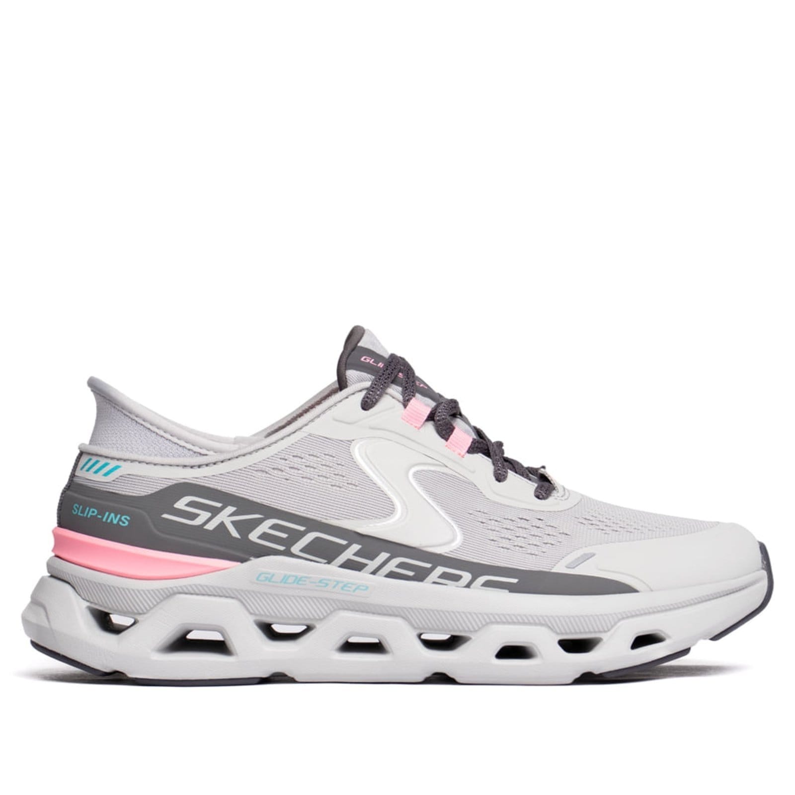 Vista principal Tênis Feminino Skechers Glide Step Atlus Cinza/Rosa Skechers cinza rosa