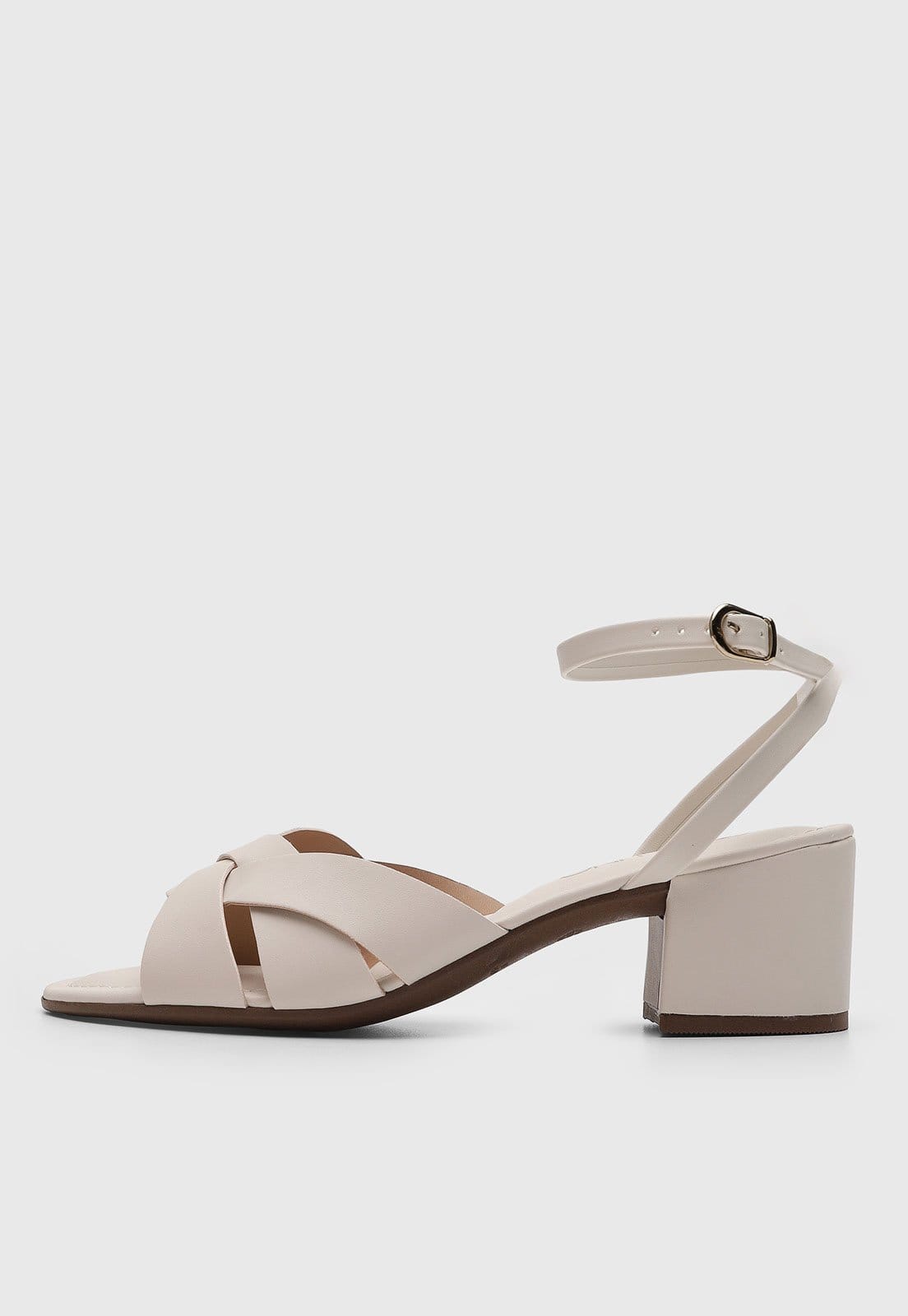 Sandália Feminina VIA UNO Salto Bloco Fivela Off-White