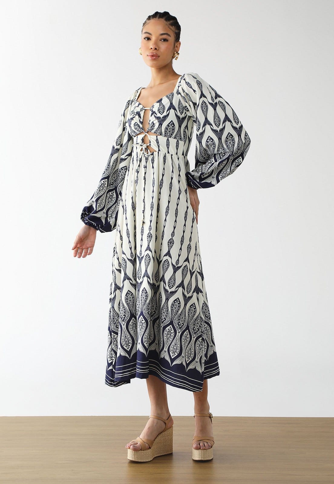 Vista principal Vestido Feminino FARM Estampa Geométrica Off-White FARM off-white white