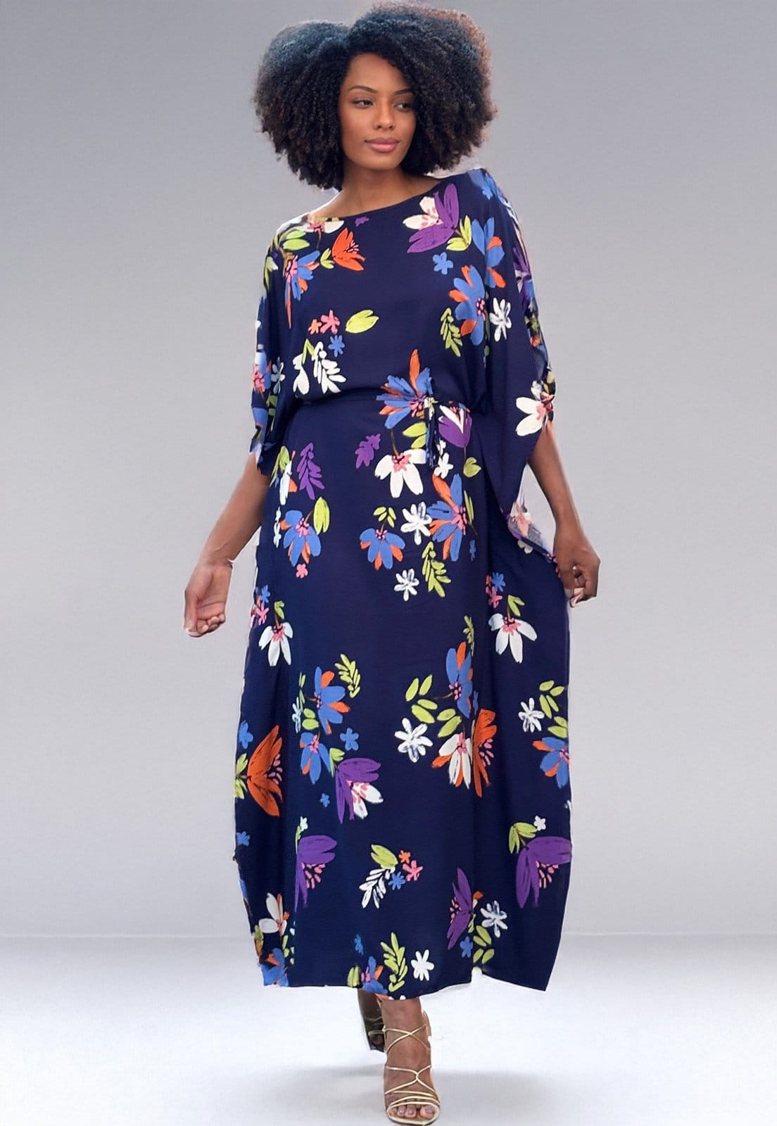 Vista 2 Vestido Amazonia Vital Kaftan Viscose Longo Estampa Festa das Flores Amazonia Vital azul/estampado azul