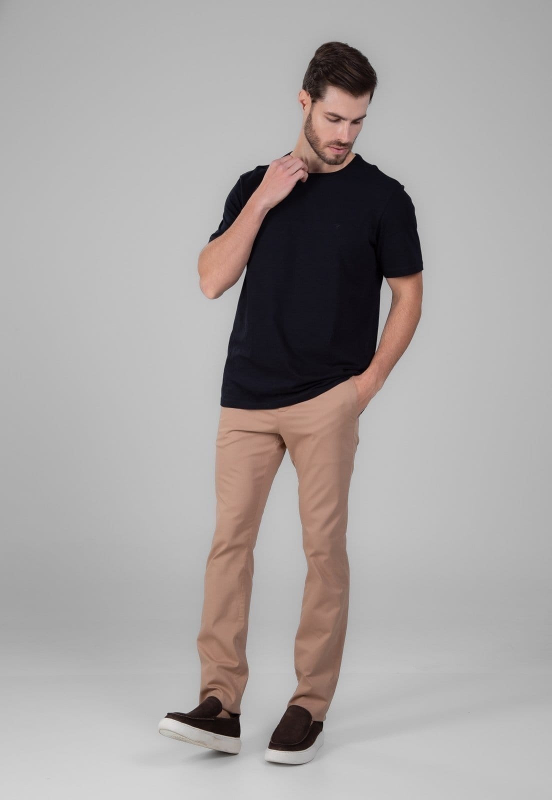 Calça Sarja Traymon Chino Slim Kaki Medio