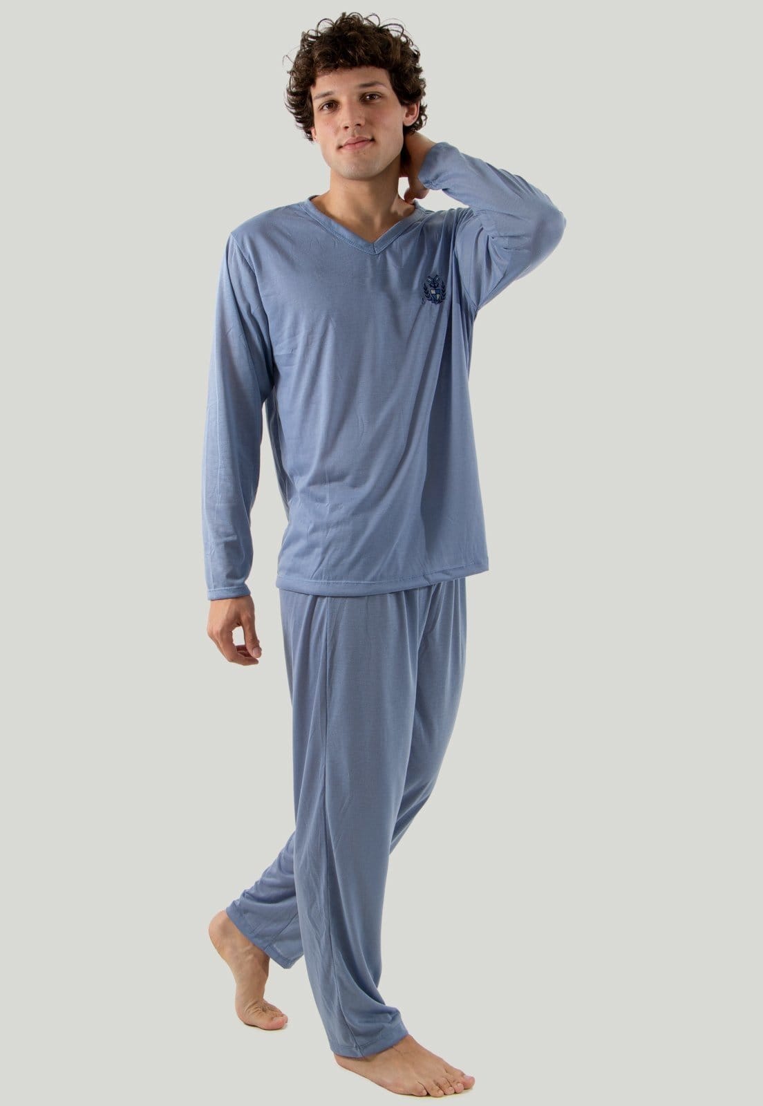 Vista principal Pijama Masculino Longo Inverno de Malha Diluxo azul