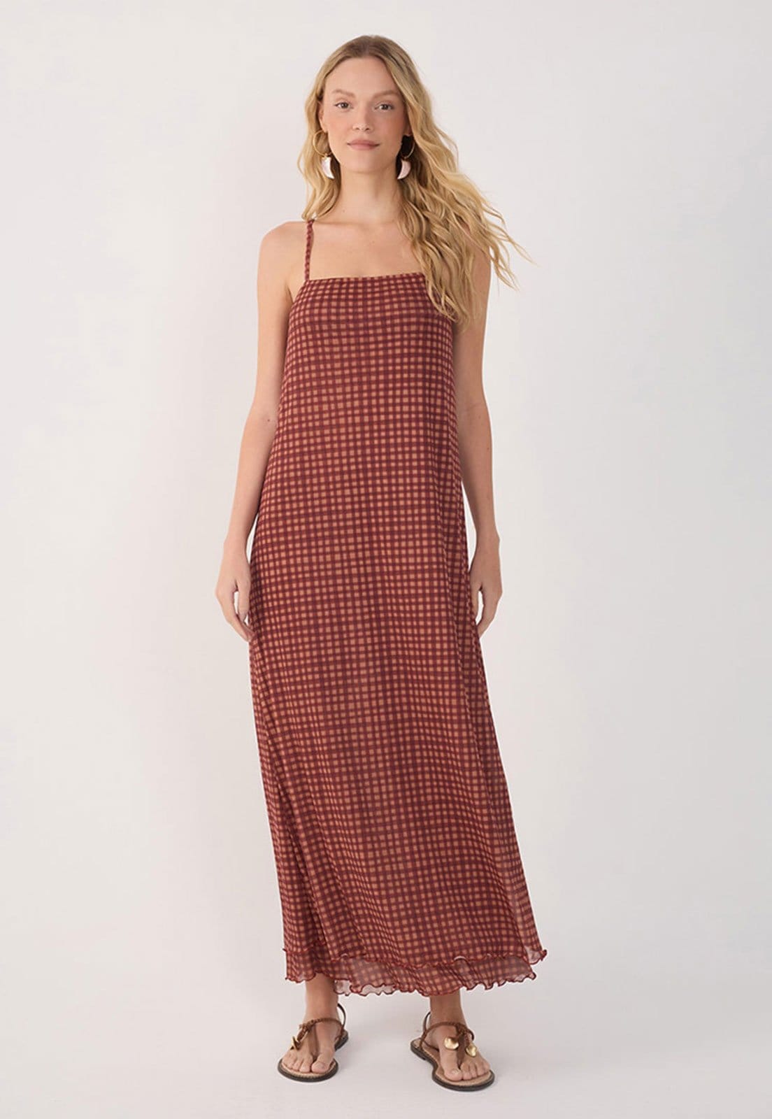 Vista principal Vestido Dress To Longo Xadrez Dress to vermelho