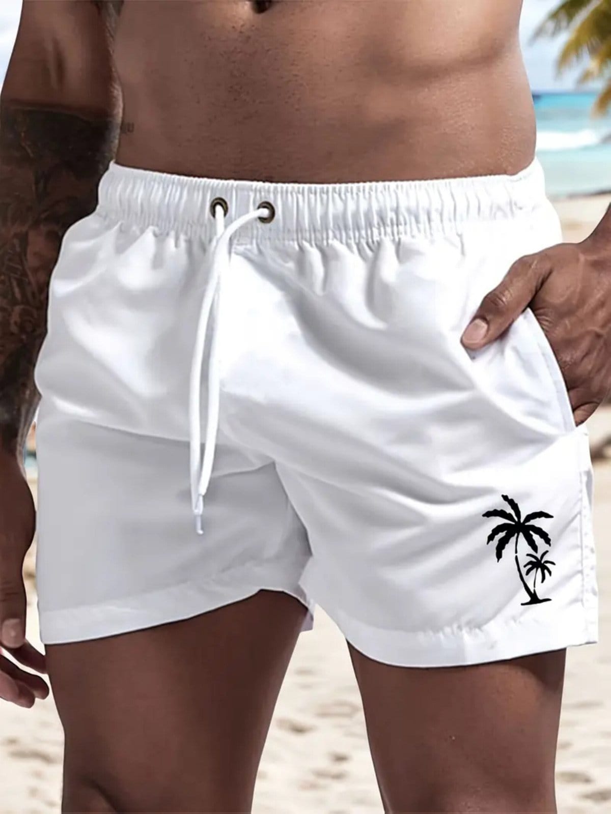 Vista principal Short Masculino Coqueiro Mini Safira Moda Tactel Safira Moda branco