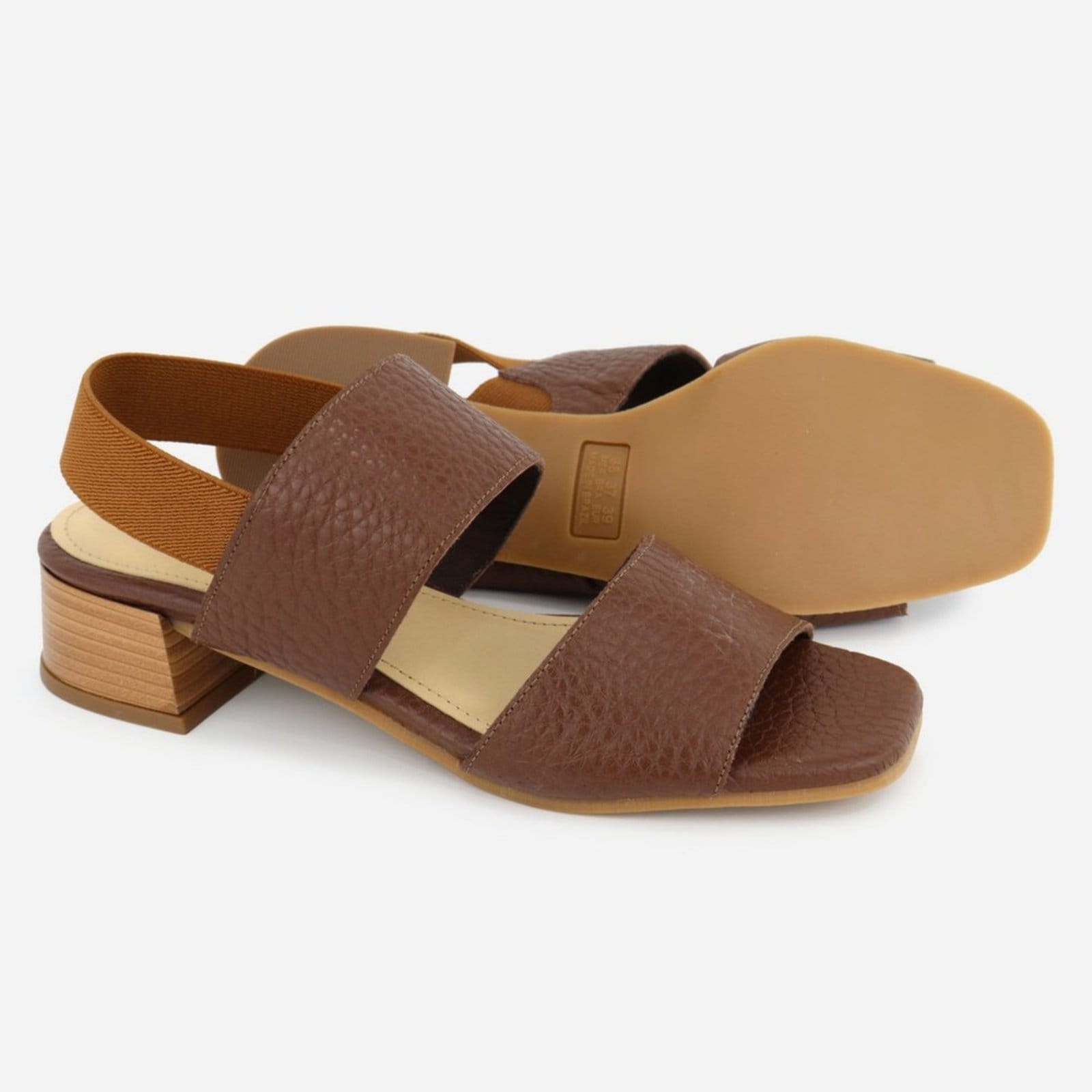 Vista 2 Sandália Salto Baixo Couro Maria Paula Calce Fácil MARIA PAULA marrom