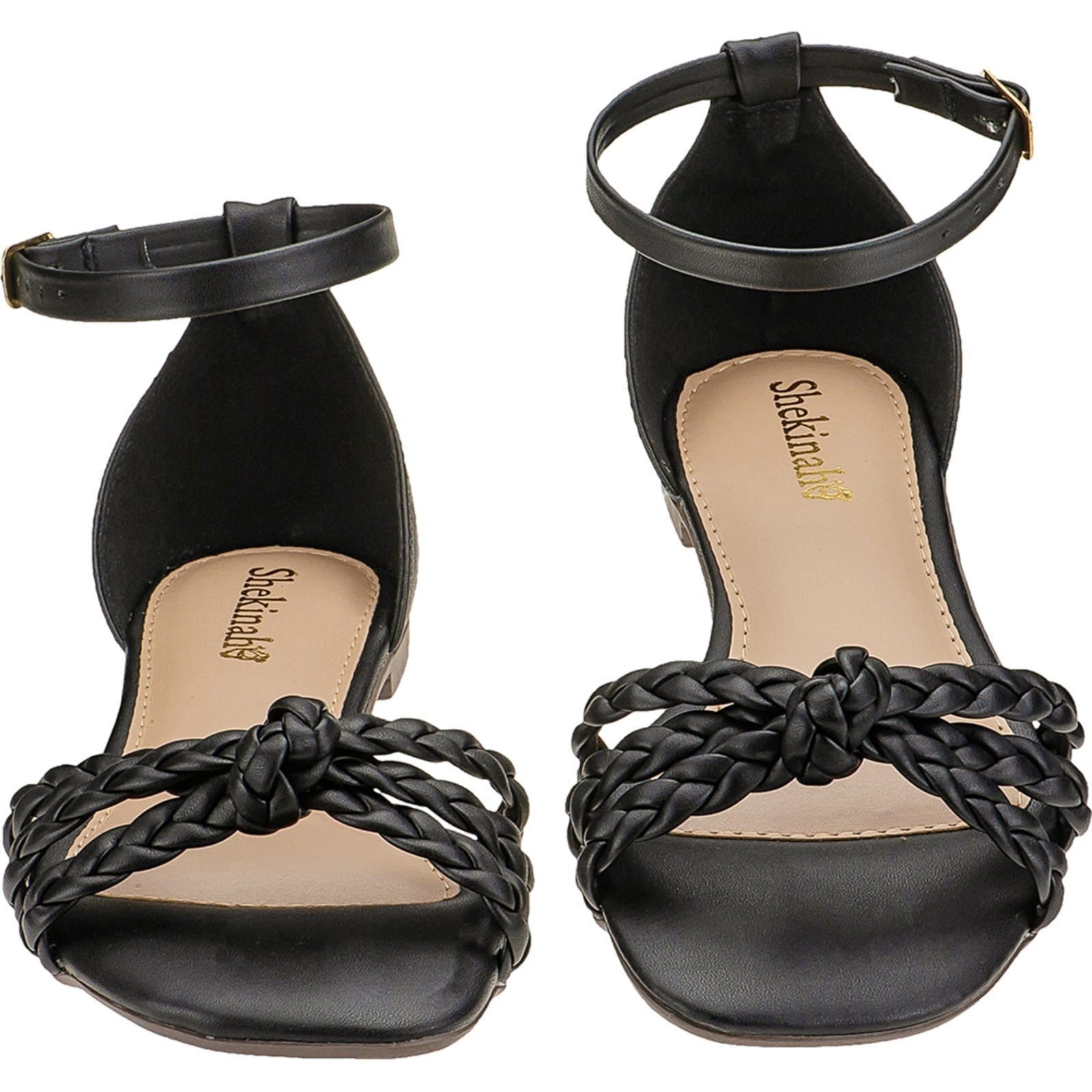 Vista 2 Sandália Feminina Rasteira Confortável Trançada Tendência Nó Shekinah preto