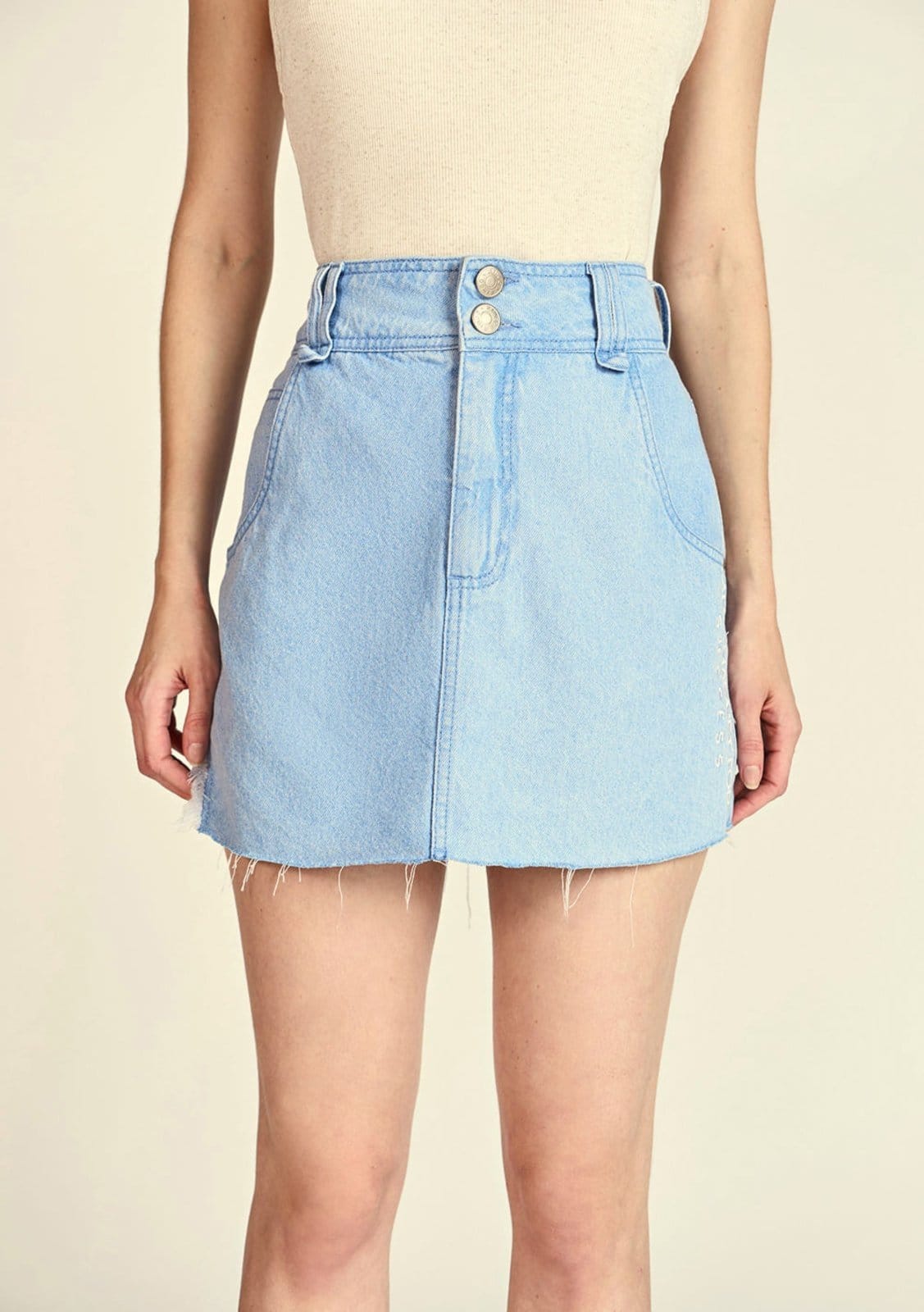 Vista 2 Saia Zinco Curta Five Pockets Com Bordado Zinco jeans