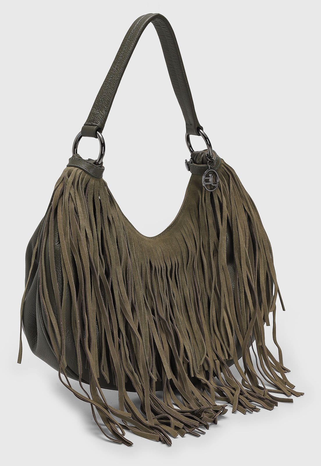 Vista 2 Bolsa Média Feminina Jorge Bischoff Franjas Oliva Jorge Bischoff verde