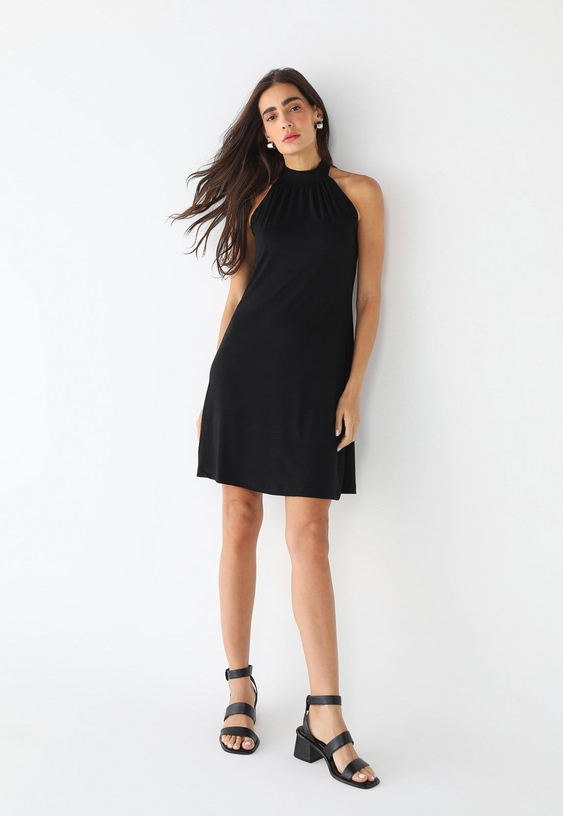 Vista principal Vestido Gola Alta Malha Viscolycra Maria Paes preto