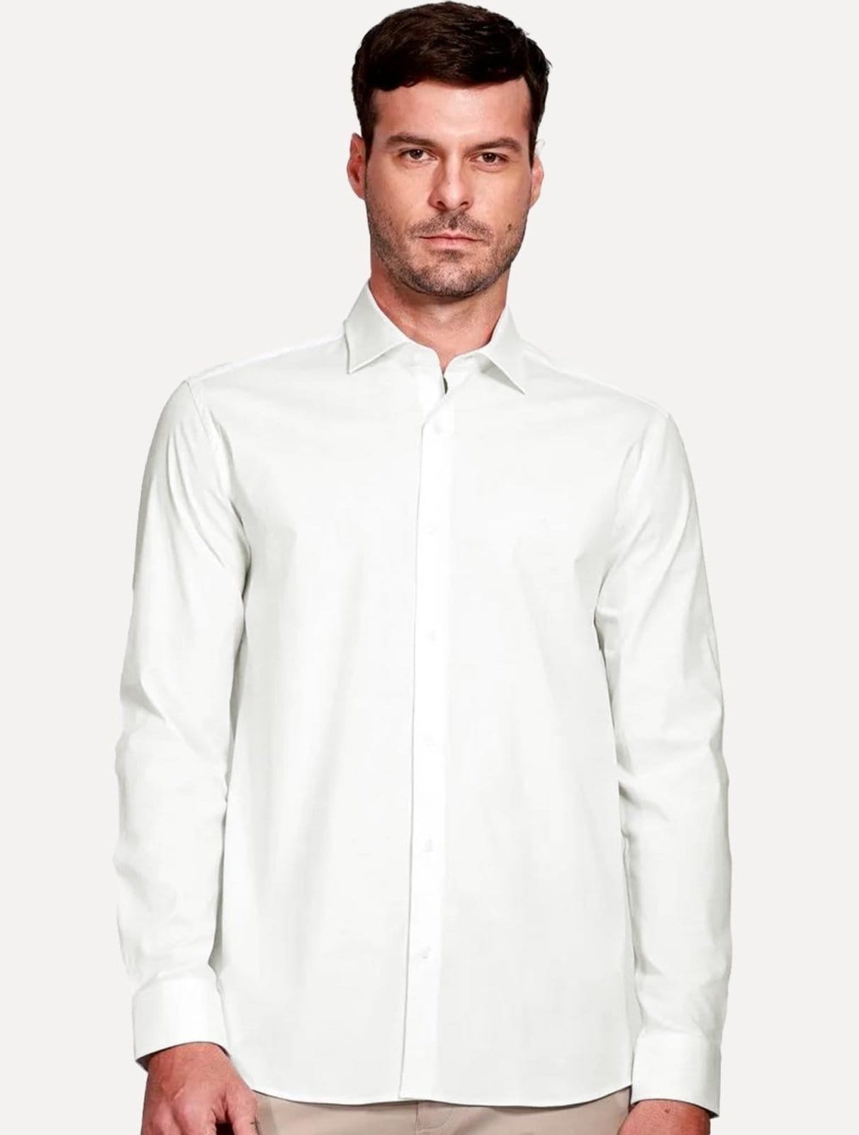 Vista principal Camisa Aramis Masculina Slim Tricoline Liso Stretch Branca Aramis branco