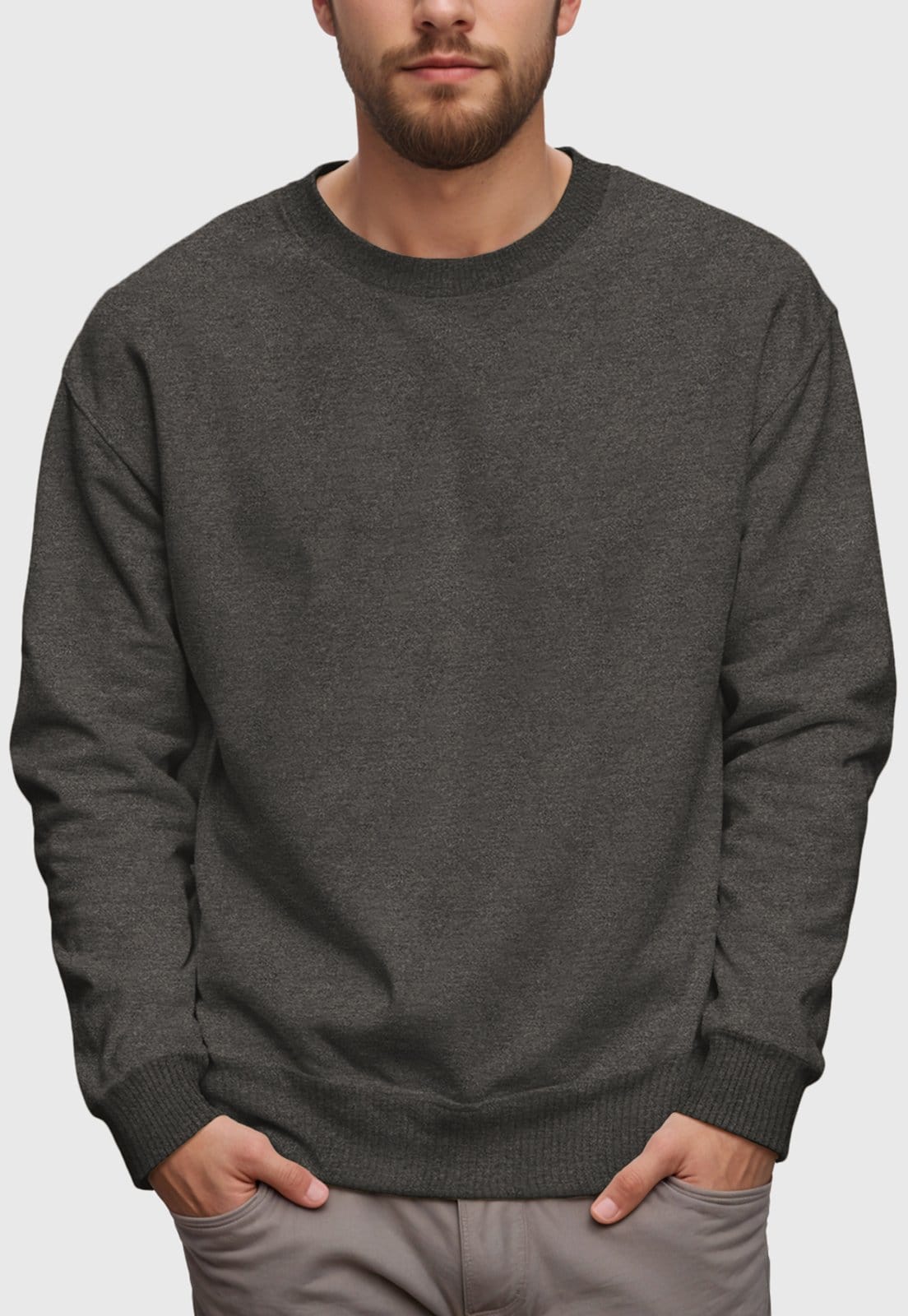 Vista principal Blusa de Frio Moletom Flanelado Benellys Liso Gola Redonda Chumbo Benellys grafite