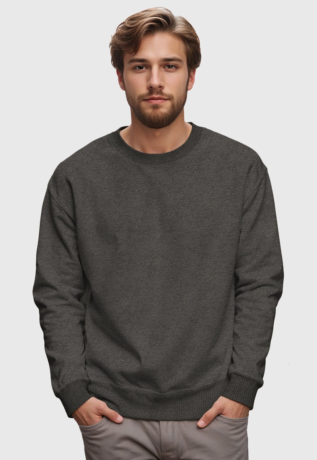 Vista 2 Blusa de Frio Moletom Flanelado Benellys Liso Gola Redonda Chumbo Benellys grafite