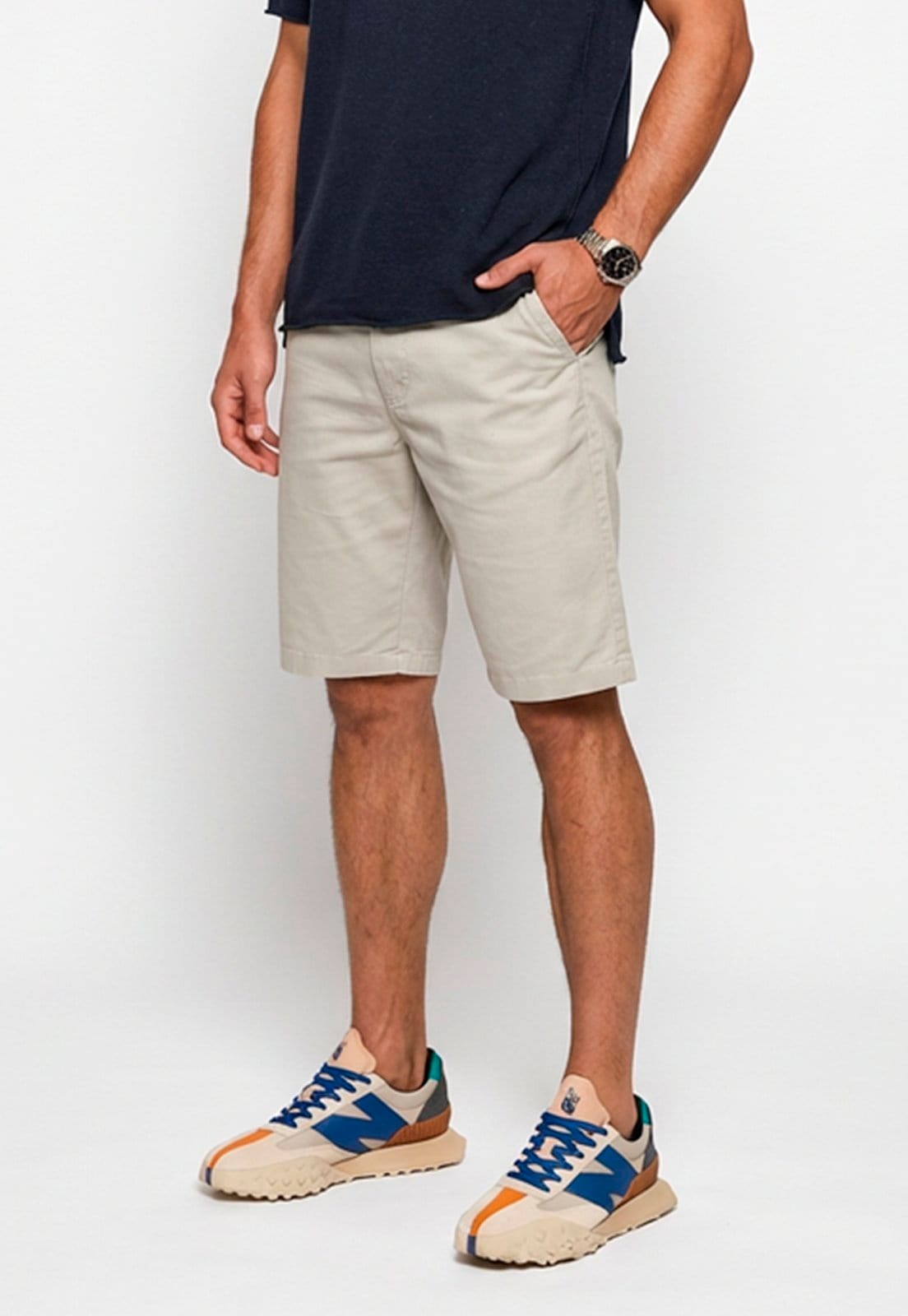 Bermuda Masculina Sarja Cós Elástico Casual Confortável Estilo Urbano Claro