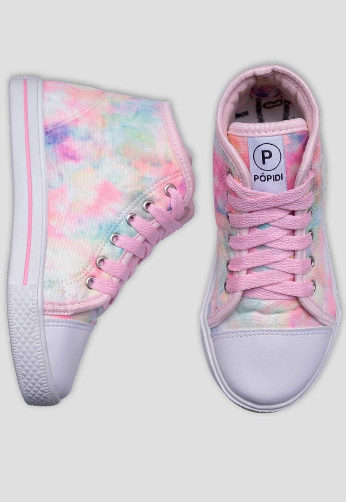 Vista 2 Infantil - Tênis Pop Star Feminino Pópidi Cano Alto Tie Dye Pópidí multicolorido