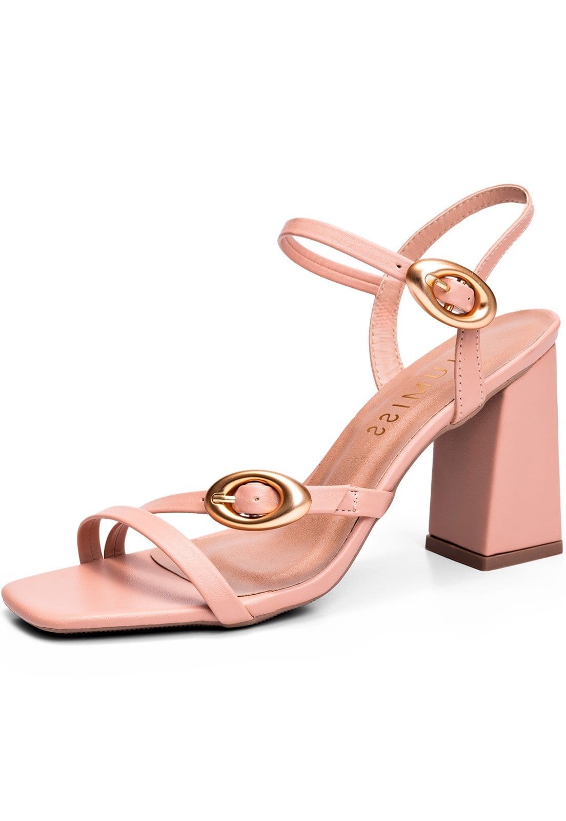 Sandália Feminina Lumiss Salto Alto Bloco Confortável Tiras Fivelas