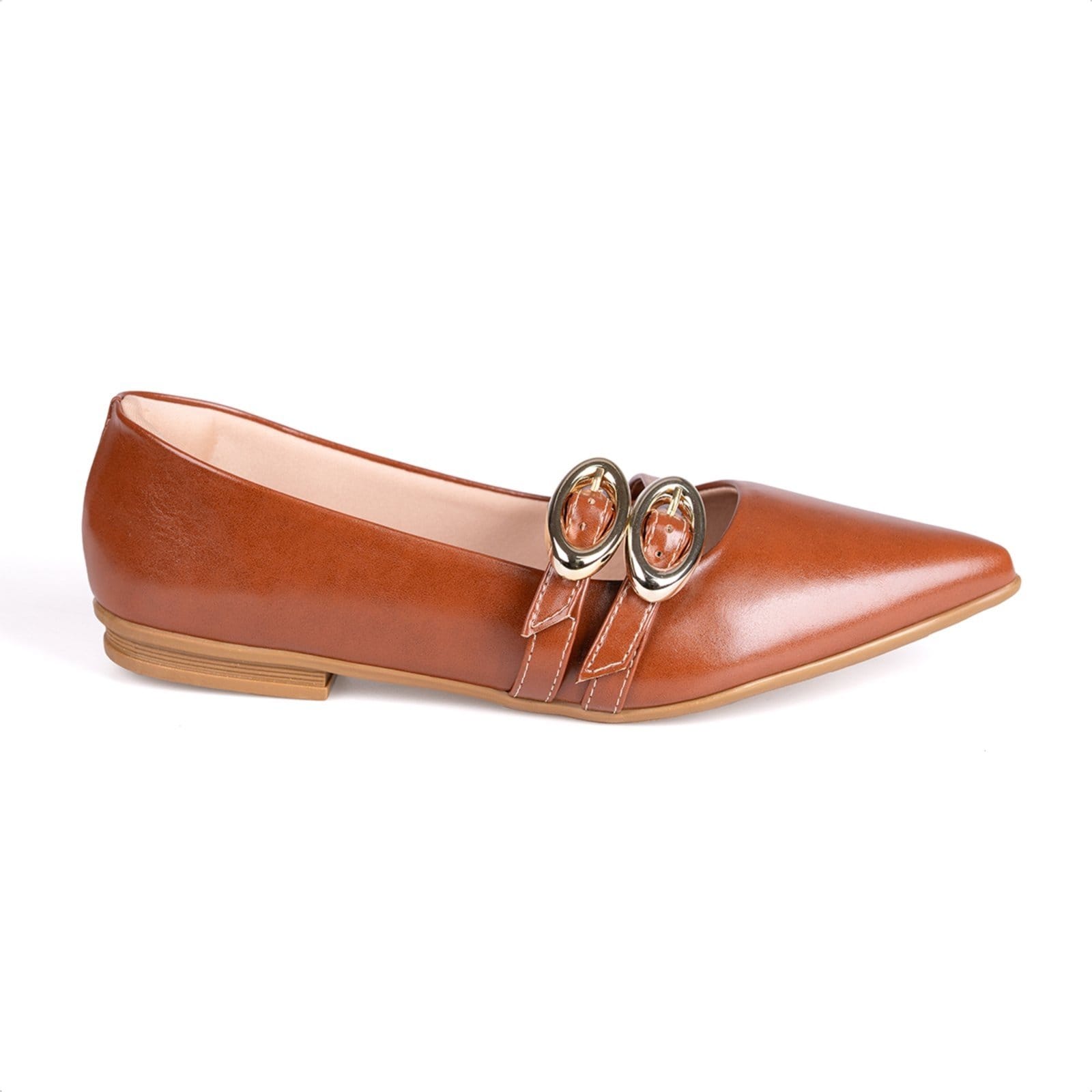 Sapatilha Verniz Bico Fino Tiras Duplas Fivelas Ovais Metalizadas Estilo Boho - 2