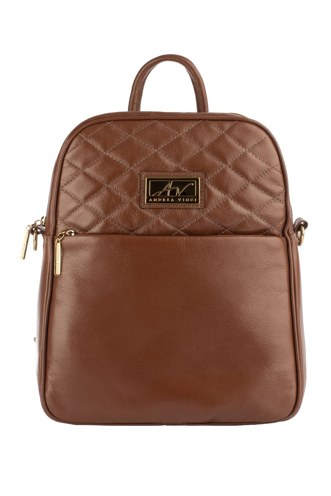 Vista principal Mochila de couro liso Lune - Whisky Andrea Vinci vermelho